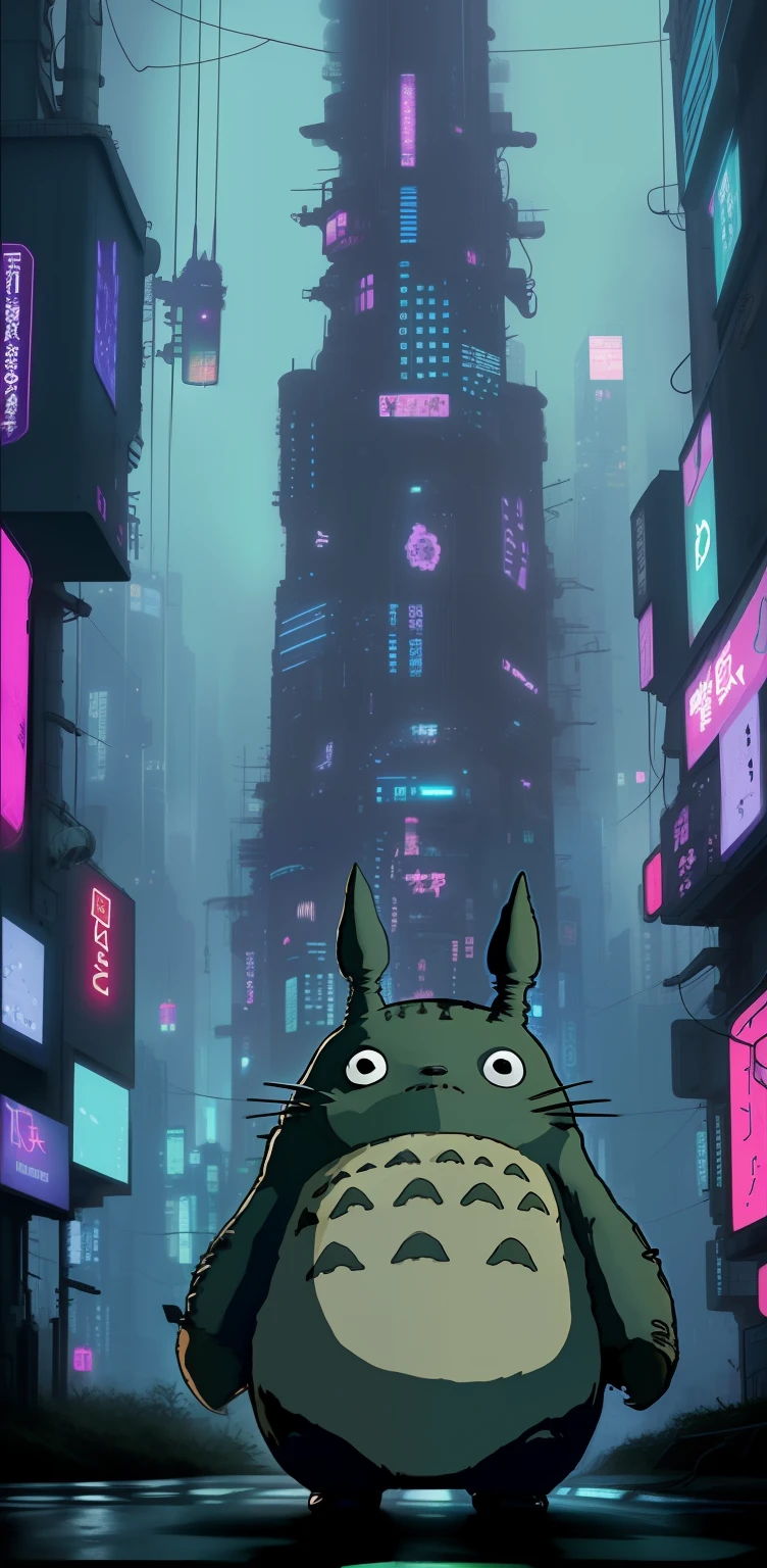 Totoro in cyberpunk