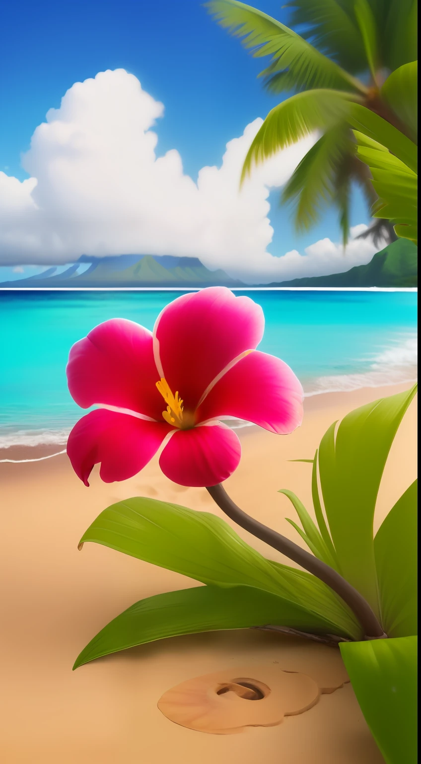 Beautiful Hawaiian flower on the beach that has brown eyes