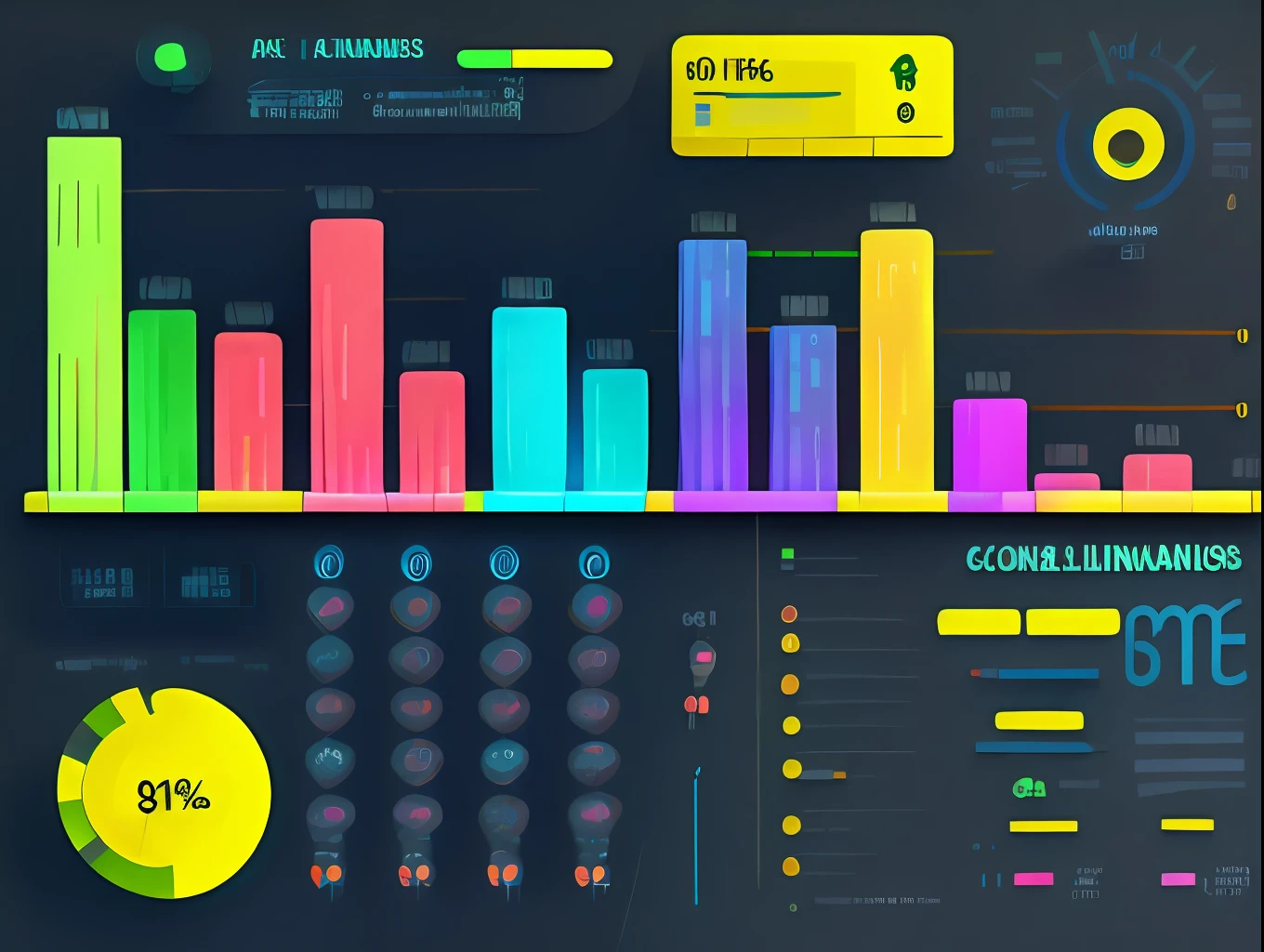 an illustration of finance charts, contabilidade, linhas, numbers, dinheiro, cores neon por Kilian Eng