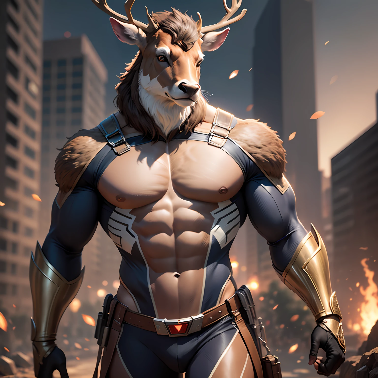 Although very handsome, the whole body of a man is realistic, Superhero deer Man action, Amazing Movie Highly Detailed Artwork Detailed Face Detailed Suit Cgi 8k Resolution