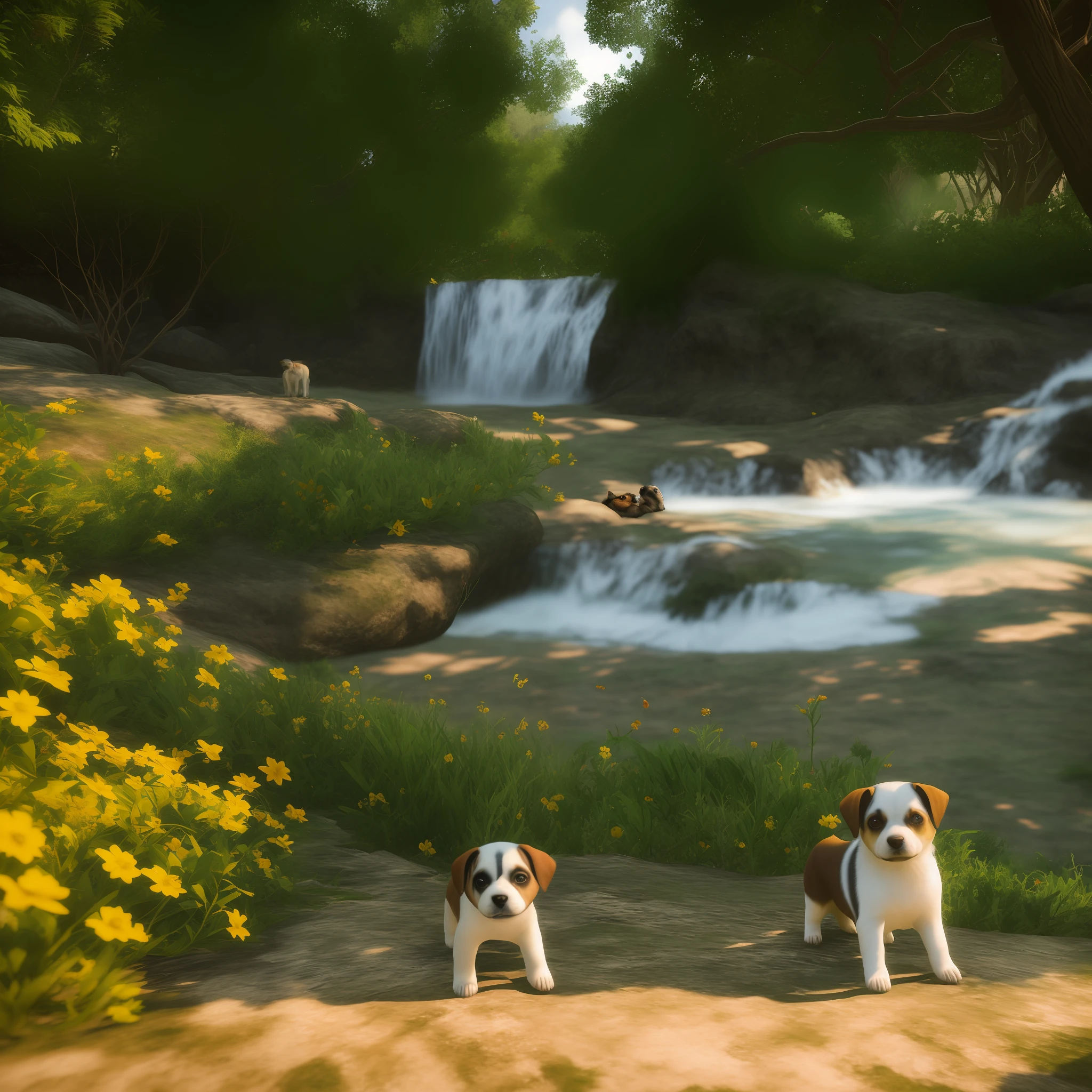 an adorable cute ((cachorro)) sentado em um campo de trevo observando um monarca (borboleta), cachorrinho, primavera, por alphonse mucha e artgerm, motor irreal, (altamente detalhado, HD), alta octanagem, 8k, alta resolução, dramatic lighting, foco nítido, profundidade de campo, obra-prima, melhor qualidade, 3d, fotorrealista, texturas de alta qualidade