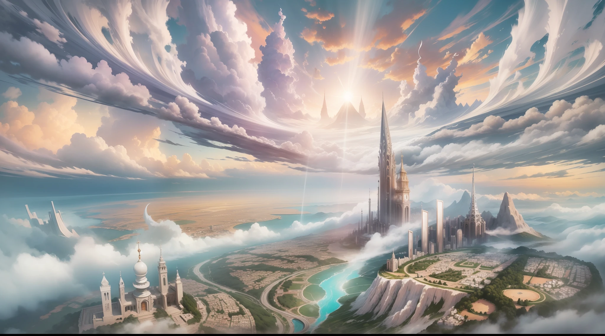 mundo espiritual, Silver City in Heavenly Paradise, nuvens, torre