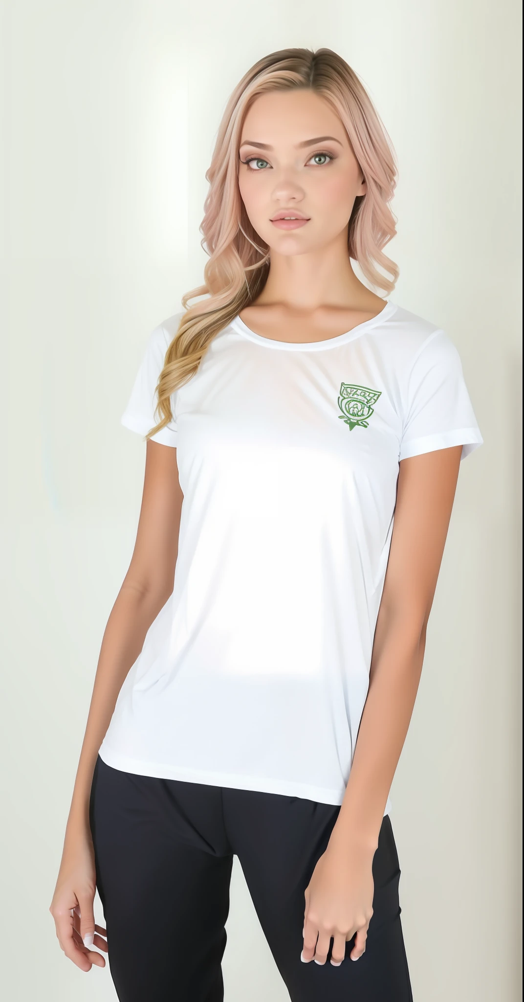 uma mulher muito linda de cabelos ondulados vestindo uma camiseta branca e legging, T-shirt branca, camiseta branca, camiseta branca, camiseta, T - Camisa, vestido com uma camiseta branca, tampo branco, casual white garment, camisa branca, imagem central, vestido com uma camiseta branca, tshirt branca lisa e legging