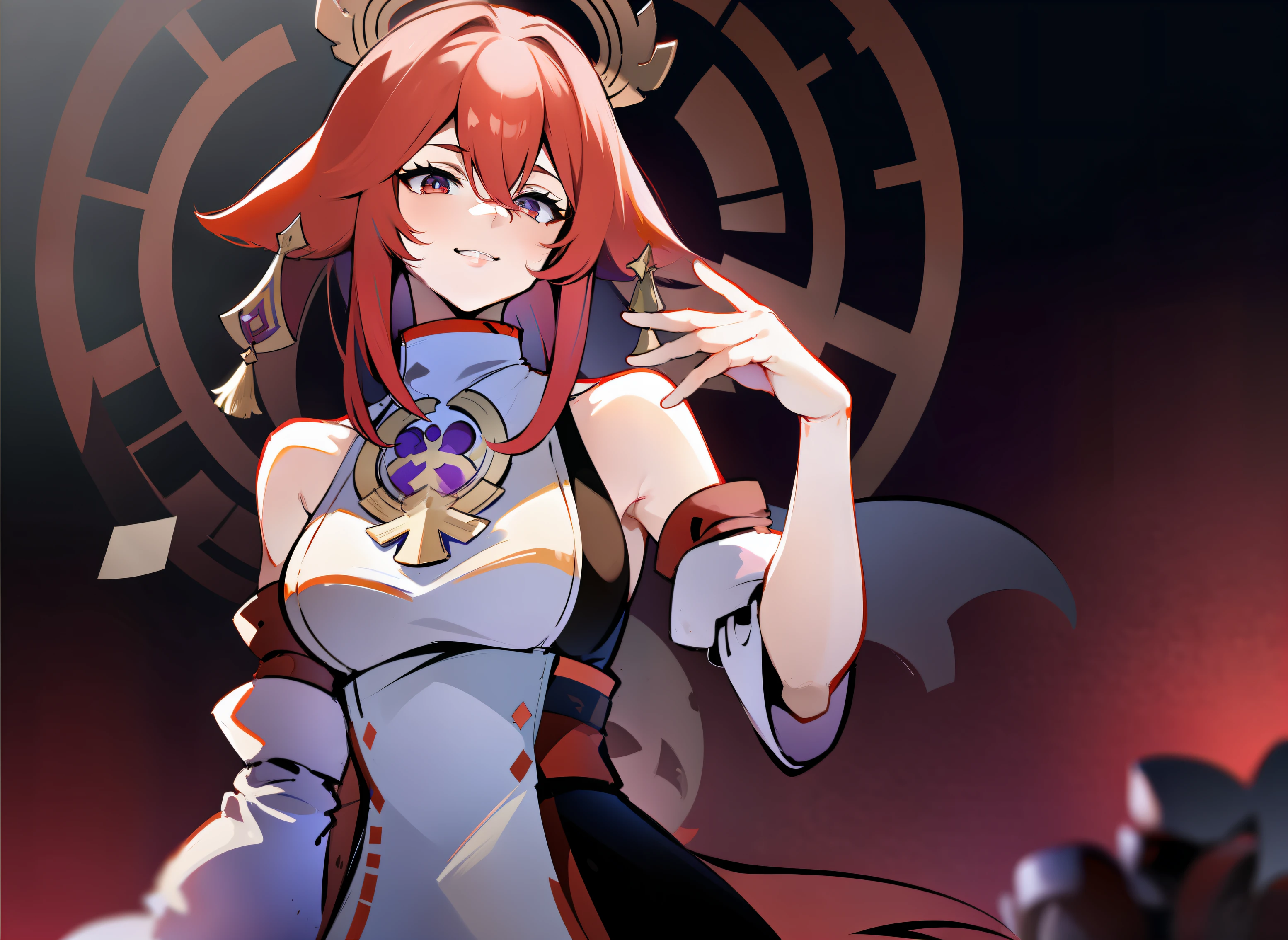 anime - style woman with red hair and horns in front of a gate, 8k octae render photo, 8k artgerm bokeh, 8k high quality detailed art, portrait knights of zodiac girl, zhongli from genshin impact, cyarine, portrait shot, deviantart artstation cgscosiety, trending on cgstation
