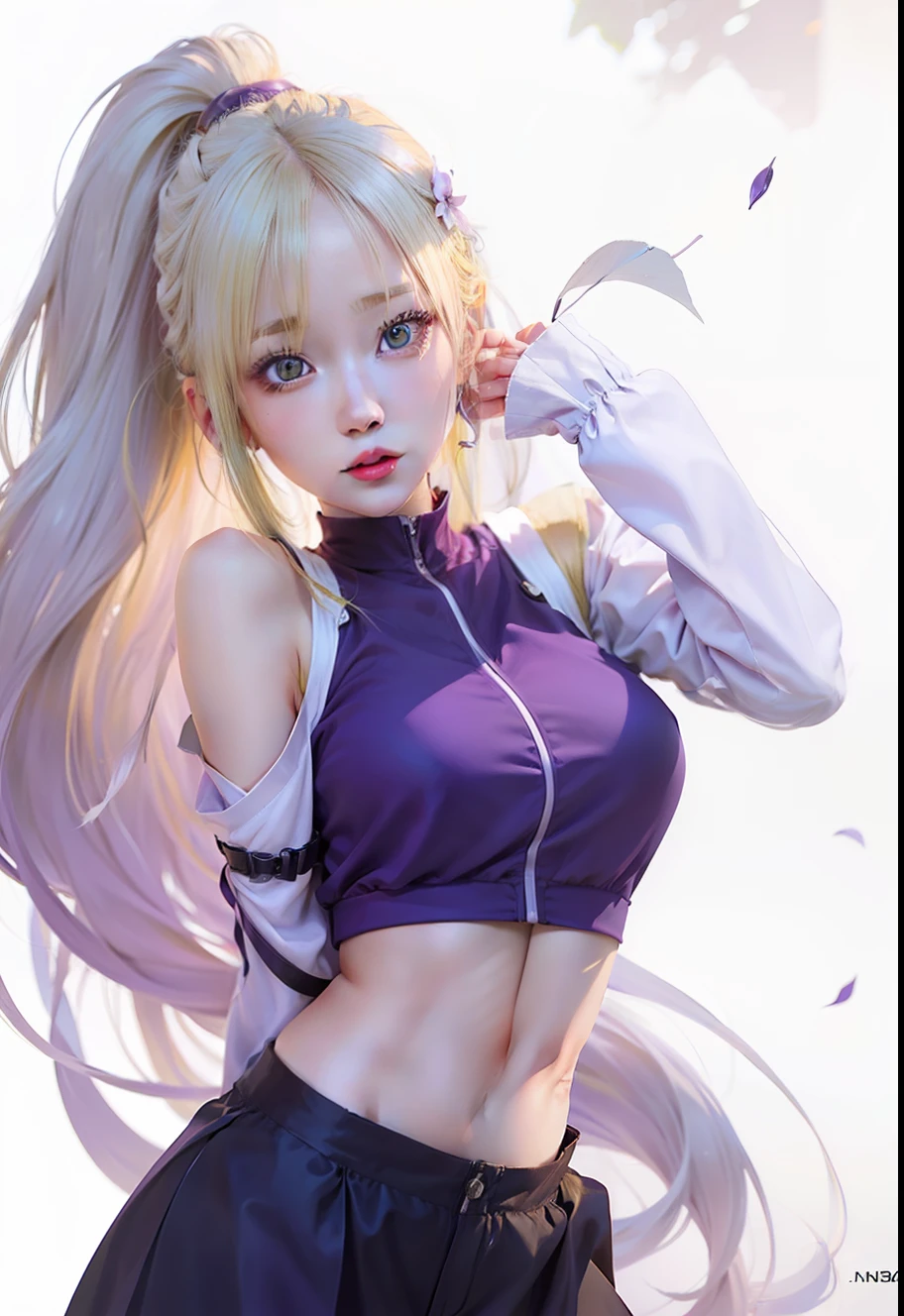 1girl, yamanaka ino, yellow hair, long hair, green eyes, purple clothes, realistic, ultra detail