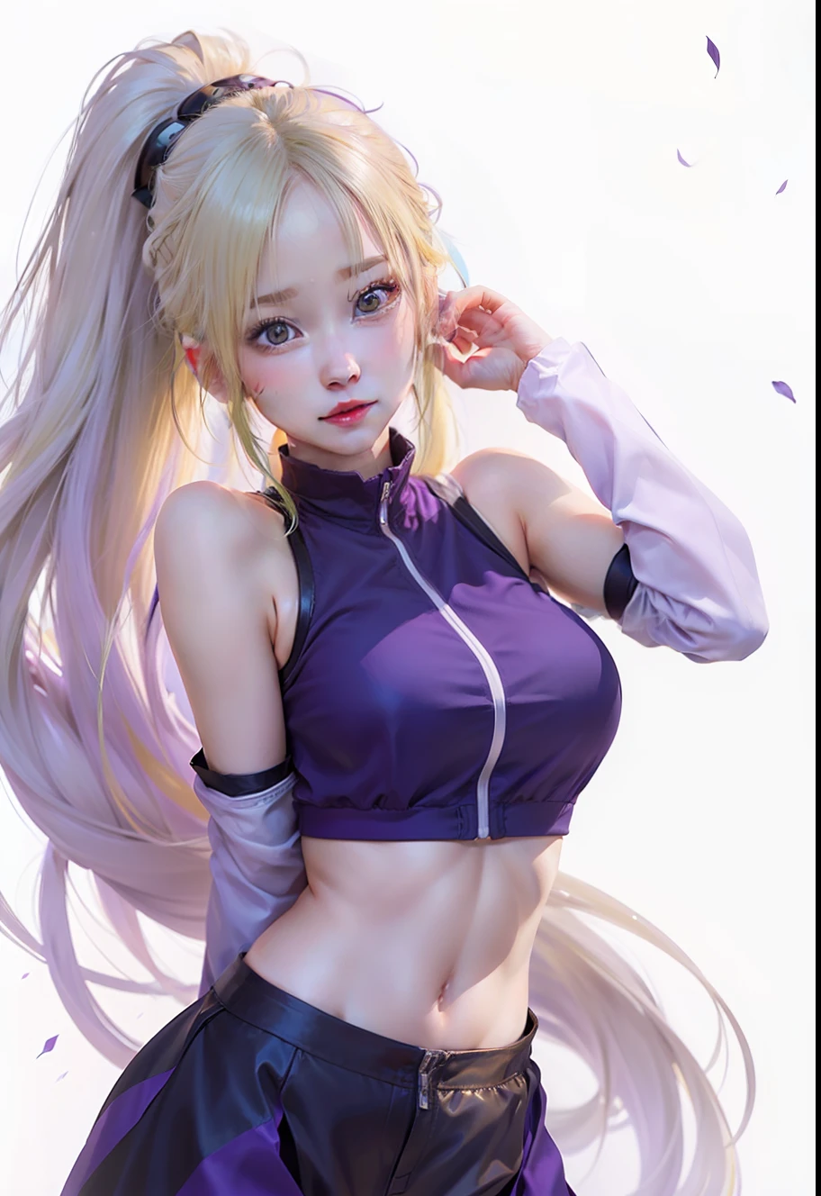 1girl, yamanaka ino, yellow hair, long hair, green eyes, purple clothes, realistic, ultra detail