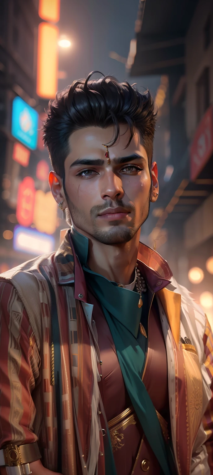 Cyberpunk handsome boy ultra realistic, 16k, soft light, marwadi boy, marwadi wedding, Indian wedding theme, wedding boy, Indian festival, change background, change clothes to jodhpuri suite.