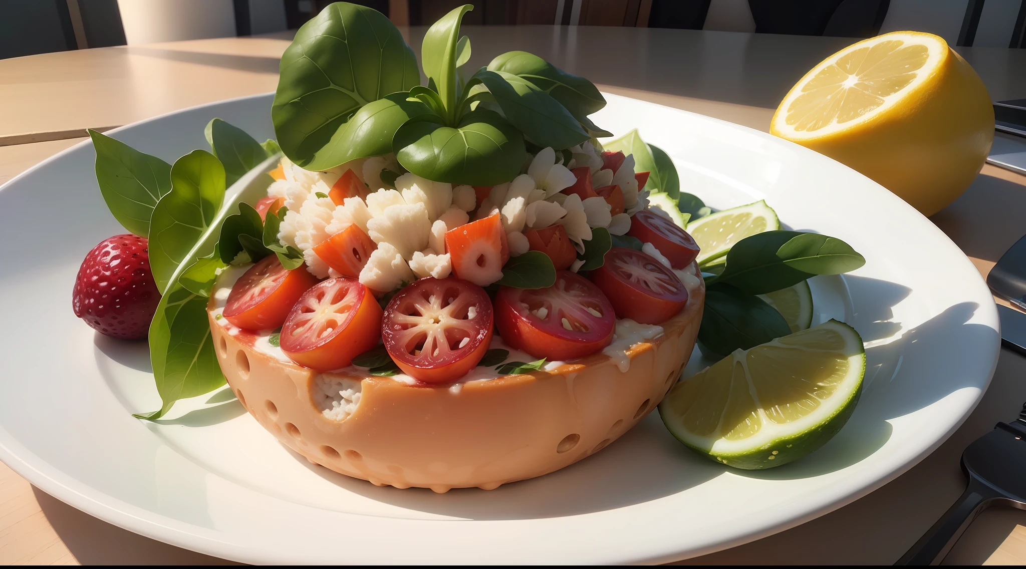 Um prato de salada fit, Colouring,
Yang08k, fotografia, majo, fundo preto,
Primary works, qualidade superior, melhor qualidade, Arte Oficial, Beautiful and Aesthetic, realista, 8k,fullhd