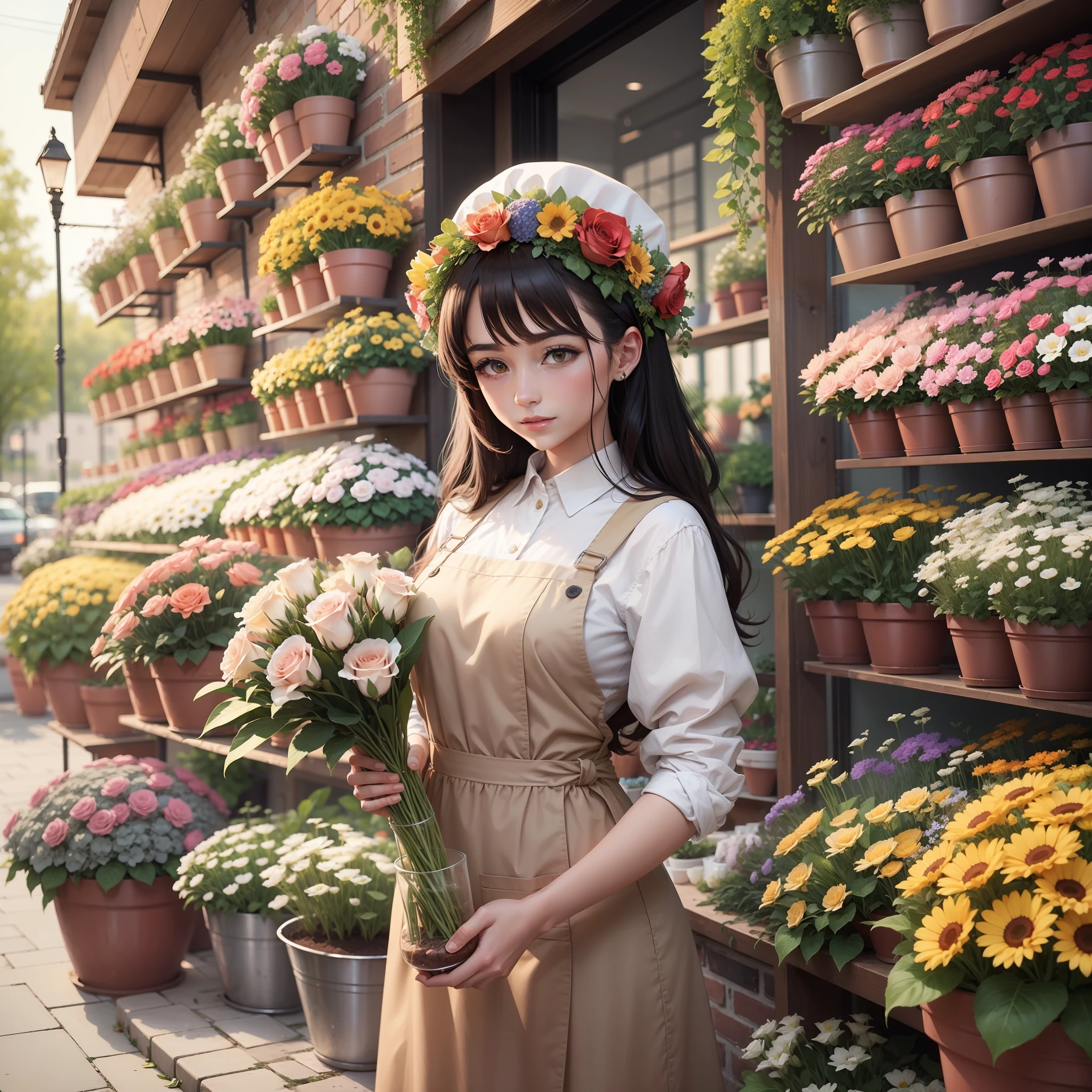 Florist with different types and colors of flowers