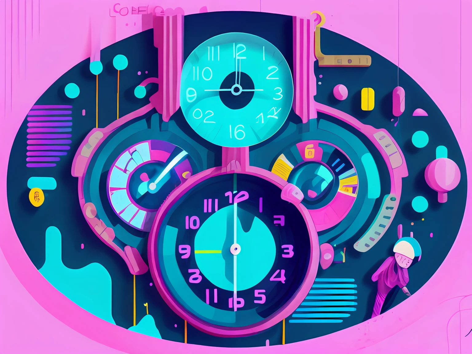 An illustration of time, time management, (ampulheta), contabilidade, cores neon por Kilian Eng