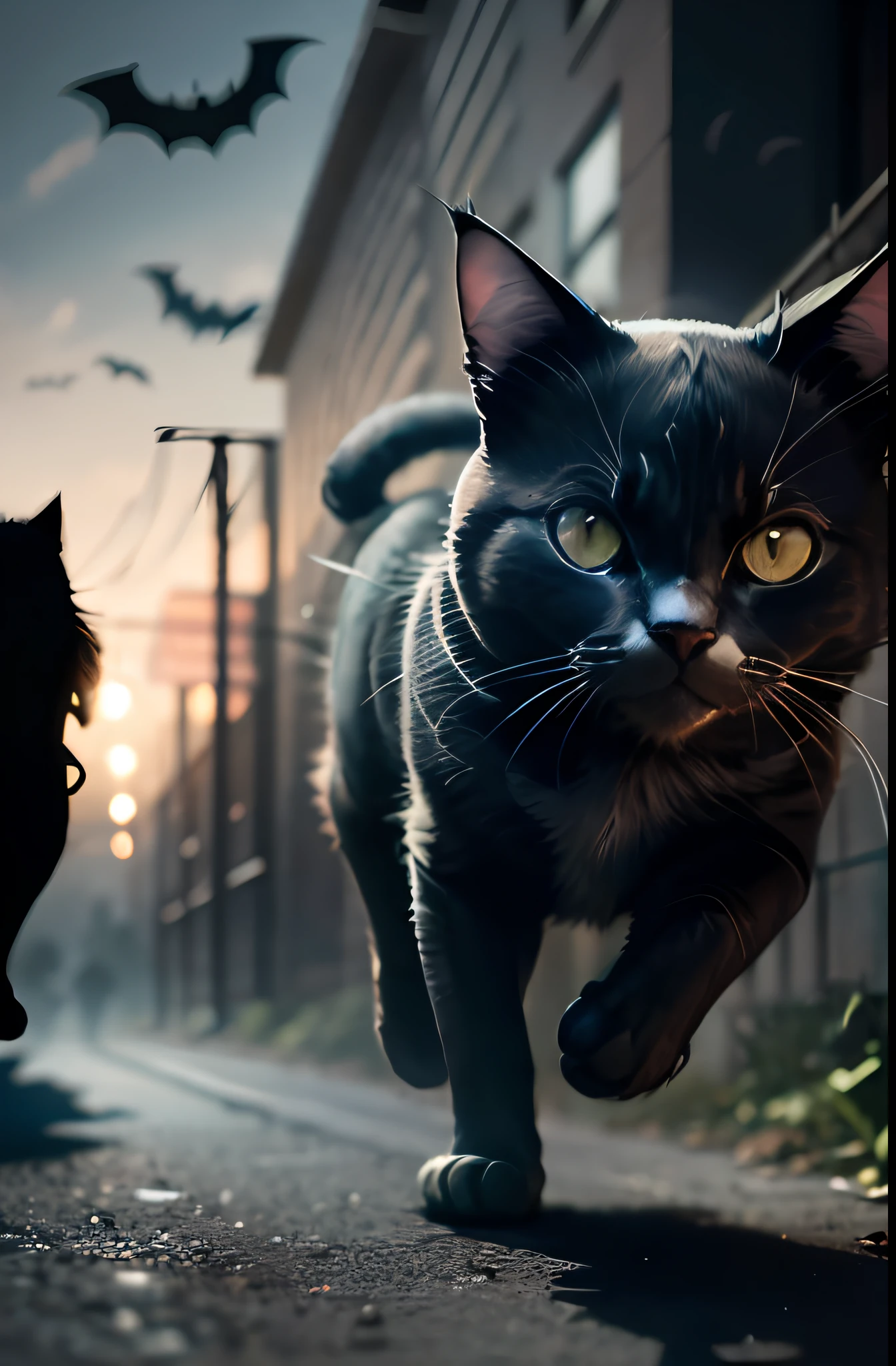 To escape from a cat running in the darkness at the feet of Batman the cat and Batman will take will also catch the cat running, But the cat is also running
