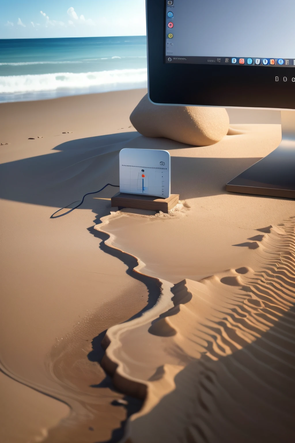 9:Picture scale of 16,A border is a page border bar made up of your computer,Inside the border bar is a beautiful sandy beach,There is no seawater,