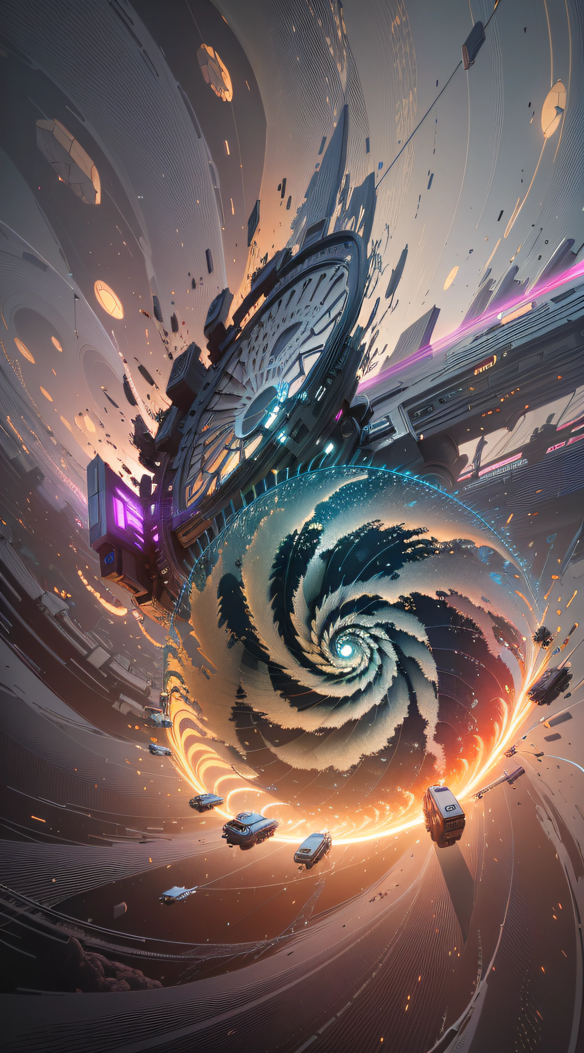 There's a digital painting of a futuristic spaceship flying through the air, Arte digital altamente detalhada em 4k, Sci-Fi Digital Art Illustration, Greg Beeple, epic fantasy sci fi illustration, Bastien Grivet, 3d arte digital 4k, arte do bipe, style hybrid mix of beeple, pulled into the spiral vortex, Arte SciFi