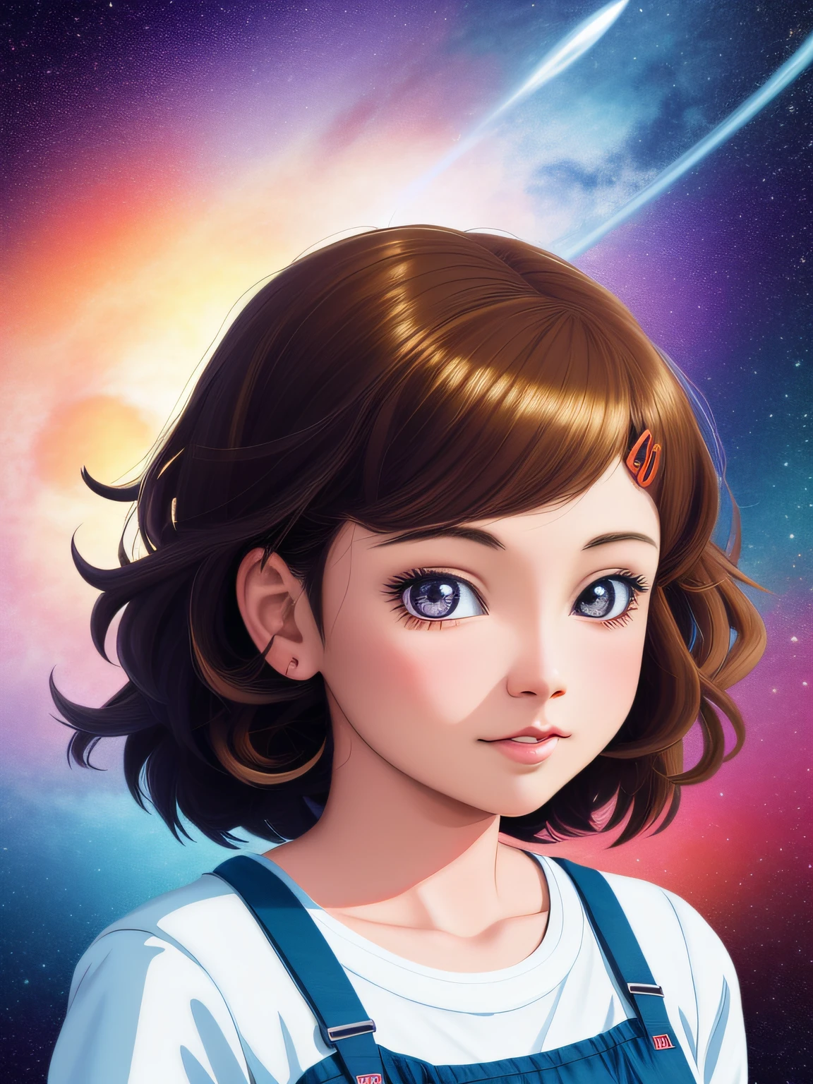 menina anime com olhos azuis olhando para a lua, Portrait anime night sky girl, kawaii retrato realista, retrato estilo anime, anime girl with cosmic hair, girl in space, digital anime illustration, retrato de menina, arte digital detalhada anime, arte digital bonito detalhado, anime realista estilo 3 d, pintura de menina bonito realista, estilo de arte bonito, 🤤 Epic portrait illustration
