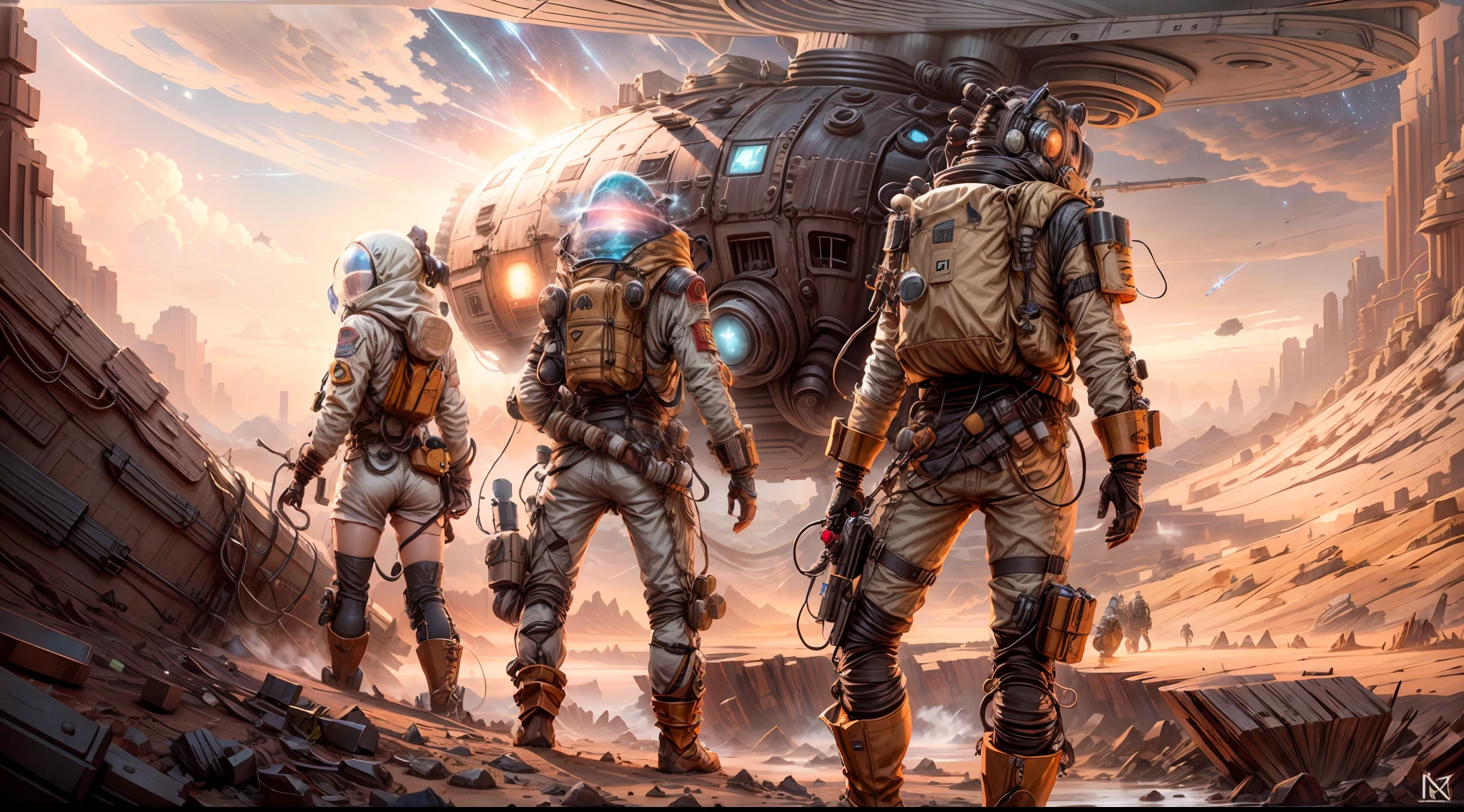 Explore a distant and unknown world where a brave crew fights to survive on an alien planet, inspired by the movie "Interstellar." Describe, in rich detail, the mysterious landscape of this planet, with vast horizons and a starry sky that embraces the unknown. Introduce the crew, made up of fearless scientists and explorers, who face the challenges of this alien environment in search of a new home for humanity. Detail the advanced technologies they use, from smart spacesuits to exploration vehicles, that help them brave the extreme conditions of this hostile planet. Immerse yourself in the thrilling experiences the crew faces, such as devastating sandstorms, dangerous alien creatures, and the search for resources essential to their survival. Also explore the ethical dilemmas and interpersonal relationships that arise in this extreme context, underscoring the resilience and team spirit of the crew. This is an engaging narrative about courage, discovery, and the quest for survival on an alien planet, where hope and determination are the only anchors in a vast and challenging universe. Get ready to venture beyond the horizon on a journey filled with mysteries and intense emotions alongside this surviving crew! 4K, Full HD, Realism, 3D, 8K,