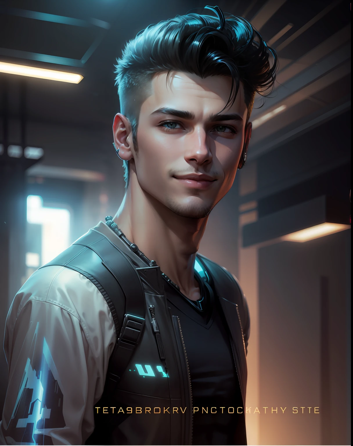 Cyberpunk handsome boy ultra realistic with cat, 16k, soft light, change background, smiling face.