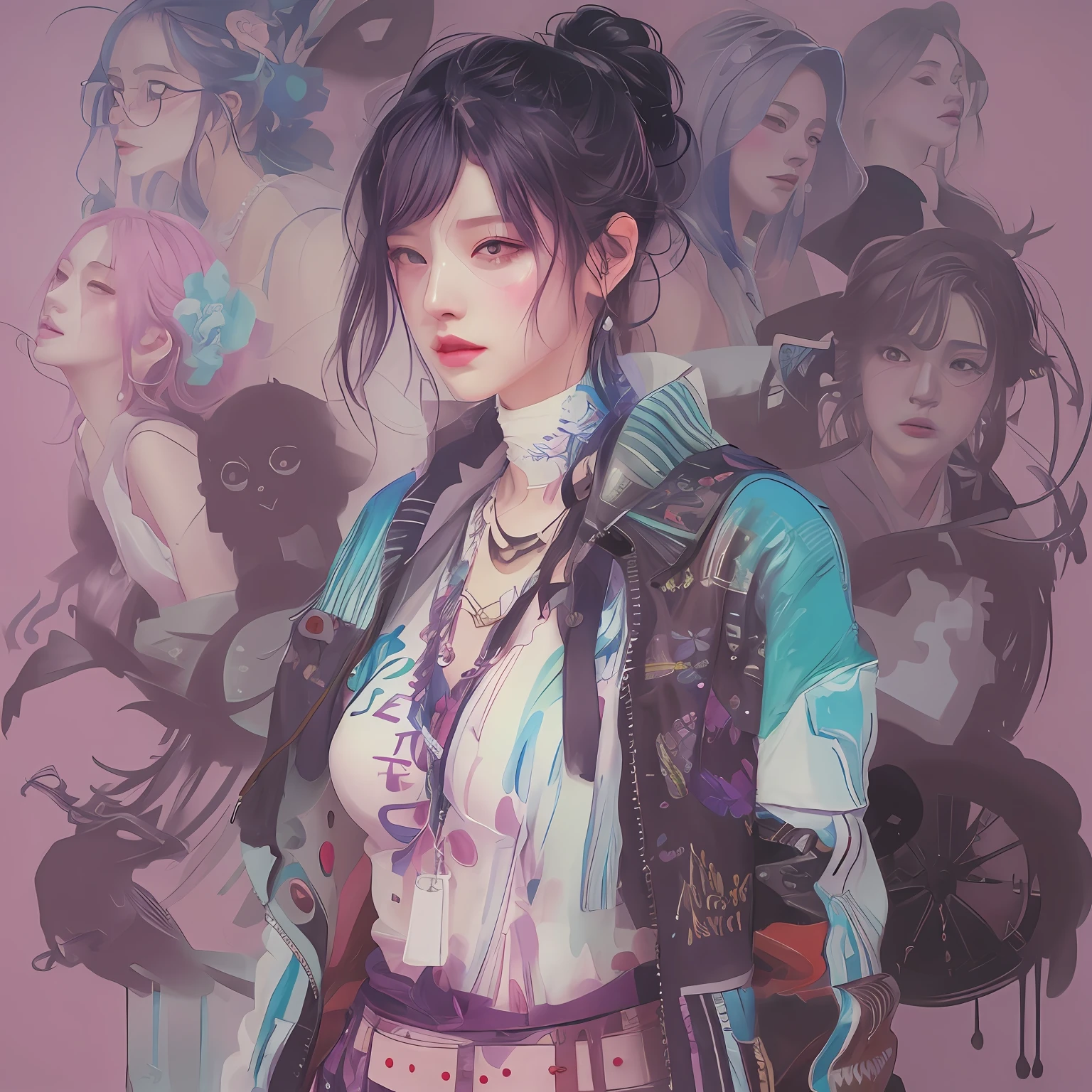 Hay una mujer parada frente a un grupo de mujeres, Obras de arte al estilo de Guweiz, Al estilo de Ross Tran, inspirado por Yanjun Cheng, Guweiz, Estilo Ross Tran, Estilo de pintura digital, Estilo de pintura digital, Estilo de arte digital, Arte digital de estilo anime, in the art style of bowater
