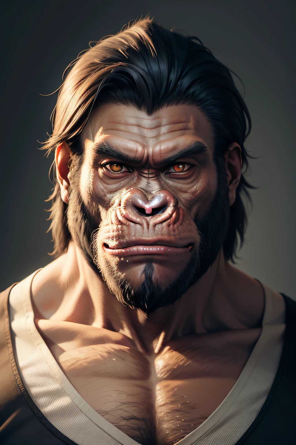 (hybrid face half ape half human)