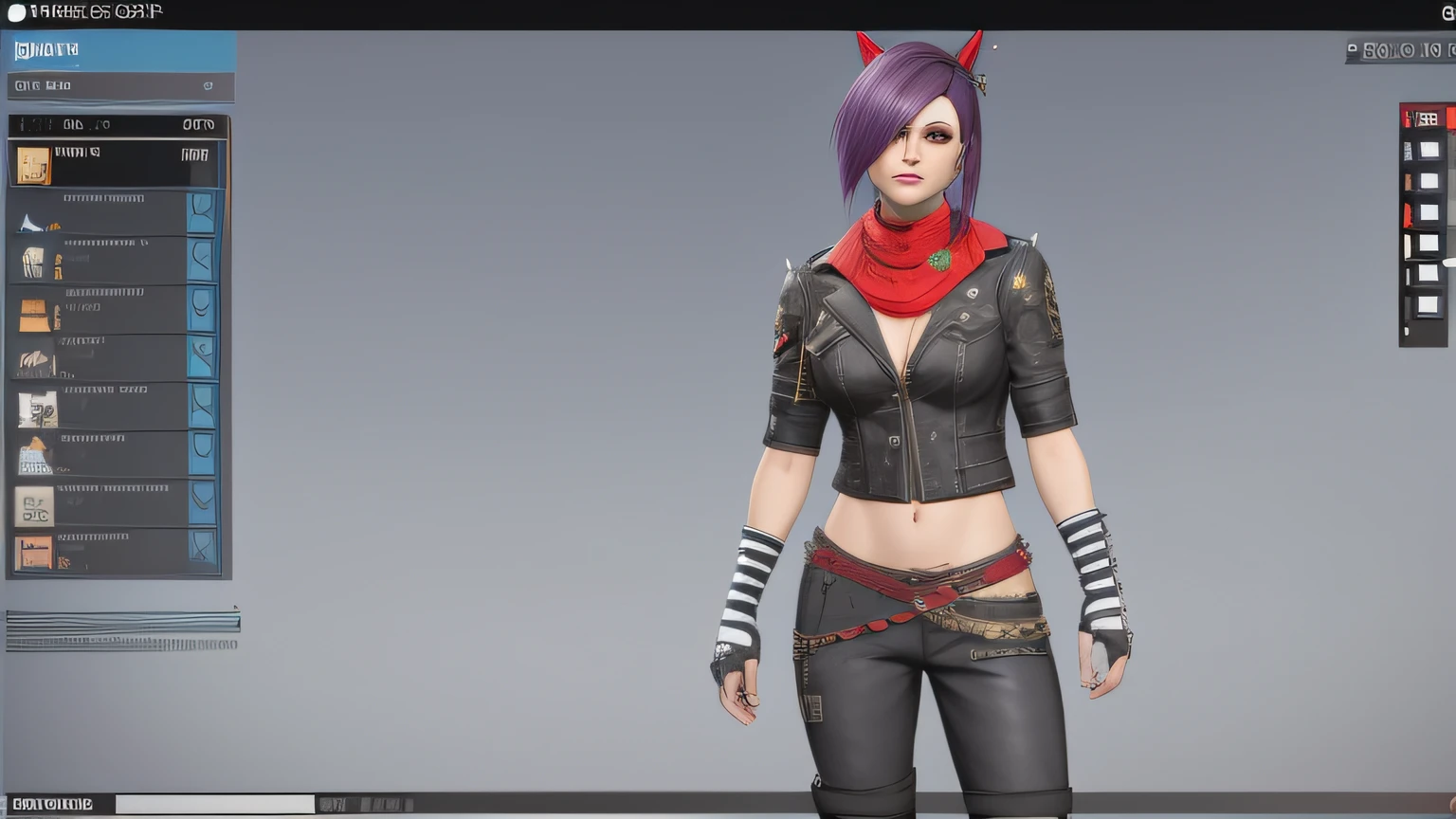 um close up de uma pessoa em uma roupa de couro com uma bandana vermelha, roupa punk, mechanic punk outfit, usando uma roupa punk, Avatar do Second Life, Garota Punk, diesel punk female, vestido com roupas punk, vestido com roupas crustpunk, cabelo punk detalhado, roupa feminina, Captura de tela de jogabilidade de moda, estilo de jogo square enix, Imagem do jogo, olhar