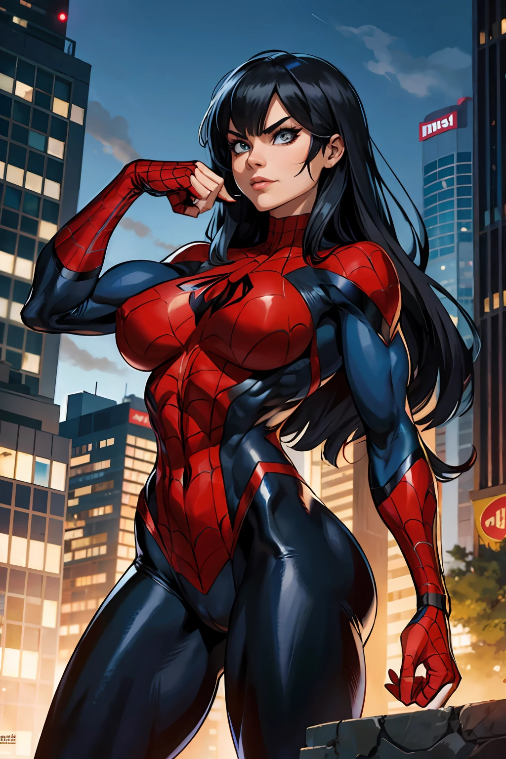 Spider man woman muscle shape goth girl muscle Long hair with bang