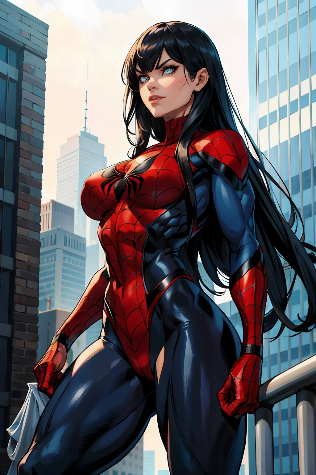 Spider man woman muscle shape goth girl muscle Long hair with bang