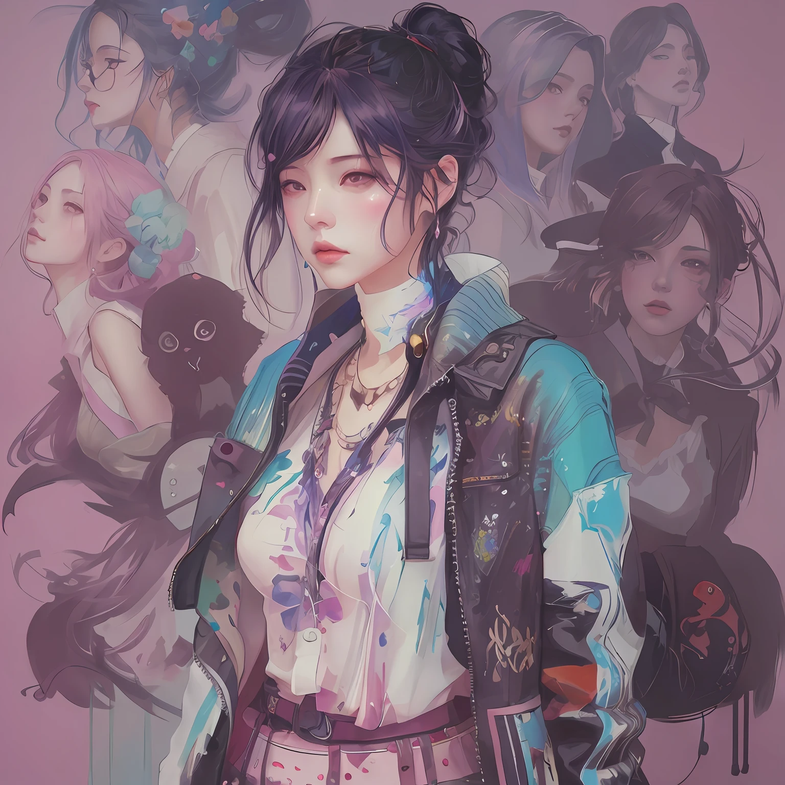Hay una mujer parada frente a un grupo de mujeres, Obras de arte al estilo de Guweiz, Al estilo de Ross Tran, inspirado por Yanjun Cheng, Guweiz, Estilo Ross Tran, Estilo de pintura digital, Estilo de pintura digital, Estilo de arte digital, Arte digital de estilo anime, in the art style of bowater