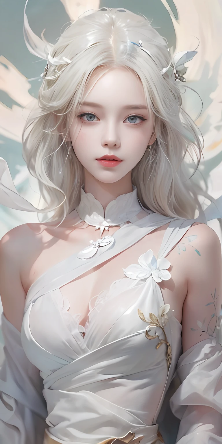 Woman with blonde hair and white mask，beautiful character painting，Guwiz，Guviz style artwork，Gray-haired，By Jan J，Magnificent and beautiful character art，Stunning character art，Fan Qi，Wu Jun Sifan，Gouvitz on the pixiv art station，Legged，full body Esbian