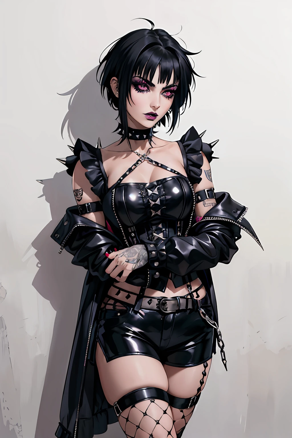 Punk trad goth subculture gothic Girl trad goth makeup punk post punk long hair with bang spikes choker fishnet stockings punk trad goth gothic subculture post-punk goth long black hair with bang Siouxsie Sioux