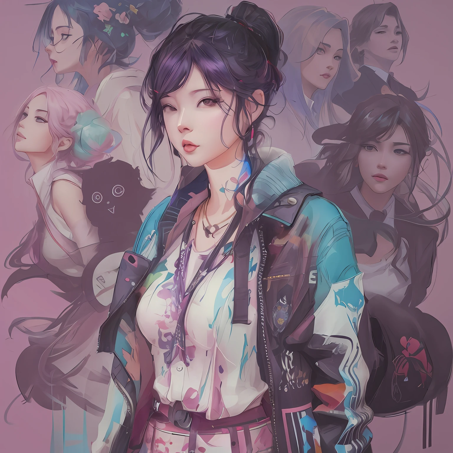 Anime - Style illustration of a woman with a lot of different hair, Obras de arte al estilo de Guweiz, Guweiz, Guweiz en Artstation Pixiv, Guweiz en Pixiv Artstation, Obra maestra de Guweiz, por Yanjun Cheng, inspirado por Yanjun Cheng, Estilo Ross Tran, Alicia X. Zhang