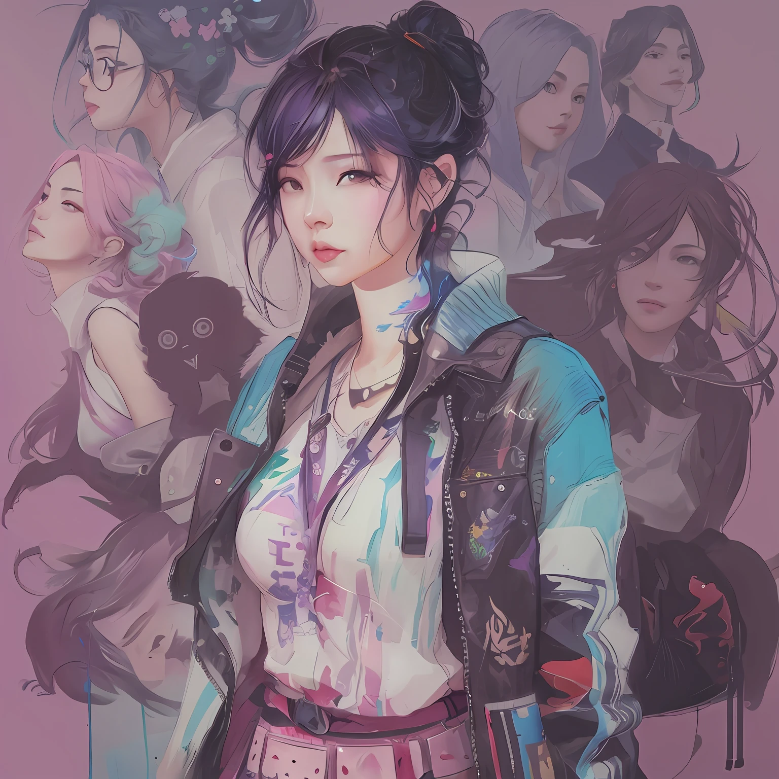 Anime - Style illustration of a woman with a lot of different hair, Obras de arte al estilo de Guweiz, Guweiz, Guweiz en Artstation Pixiv, Guweiz en Pixiv Artstation, Obra maestra de Guweiz, por Yanjun Cheng, inspirado por Yanjun Cheng, Estilo Ross Tran, Alicia X. Zhang