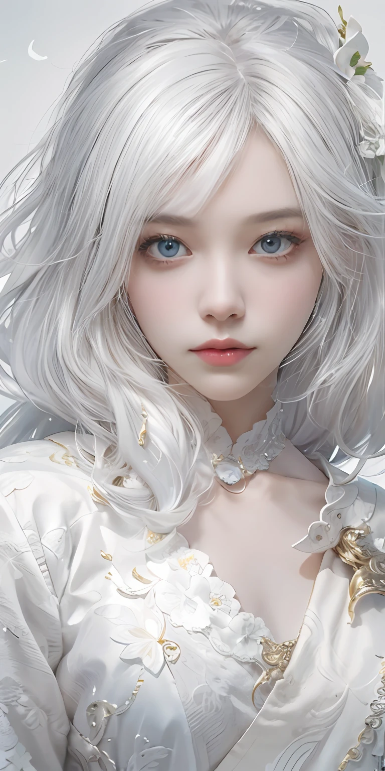 Woman with white hair and white mask,beautiful character painting,Guwiz,Guviz style artwork,Gray-haired,By Jan J,Magnificent and beautiful character art,Stunning character art,Fan Qi,Wu Jun Sifan,Gouvitz on the pixiv art station,Legged,full body Esbian