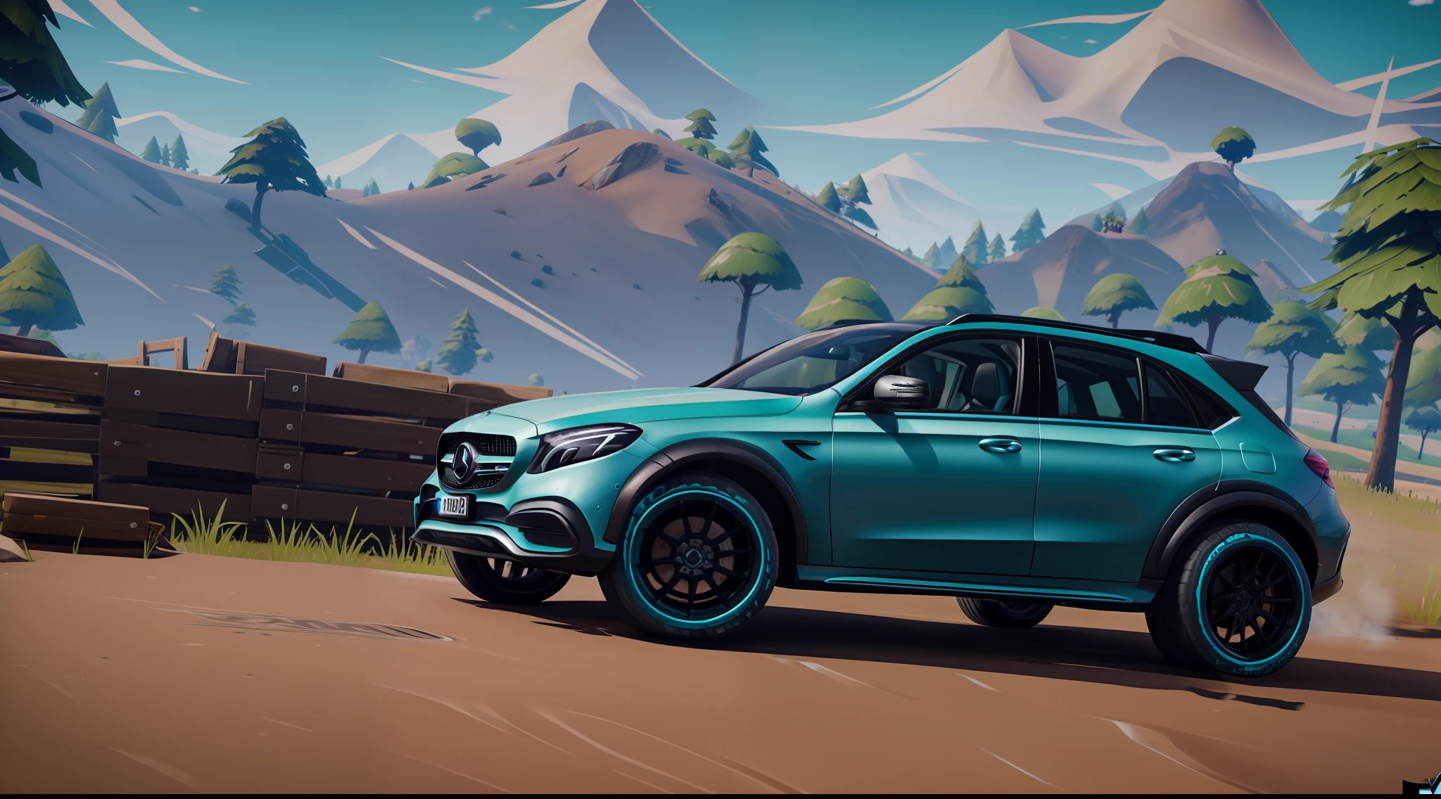 focus on Mercedes in Fortnite style, no people