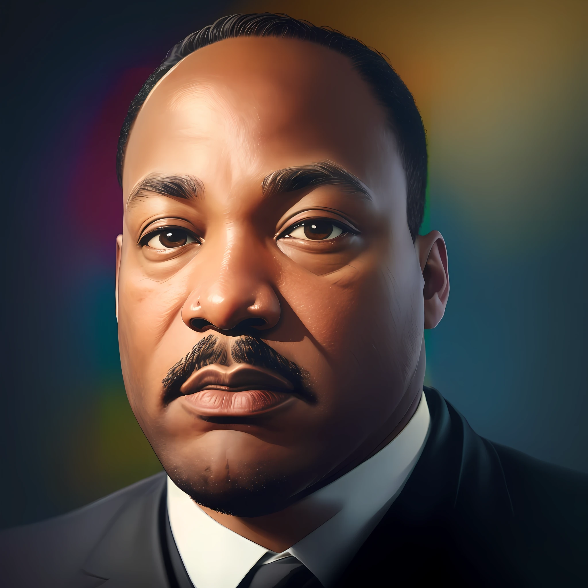 imagem de um homem com bigode e terno, Martin Luther Rei, foto de retrato em close-up, retrato de alta qualidade, retrato completo em close-up, fechar retrato, retrato pintado closeup, rendering of close up portrait, retrato vfx altamente detalhado de, close up foto de retrato, retrato de ultra realista, retrato ultra detalhado, foto de retrato detalhada