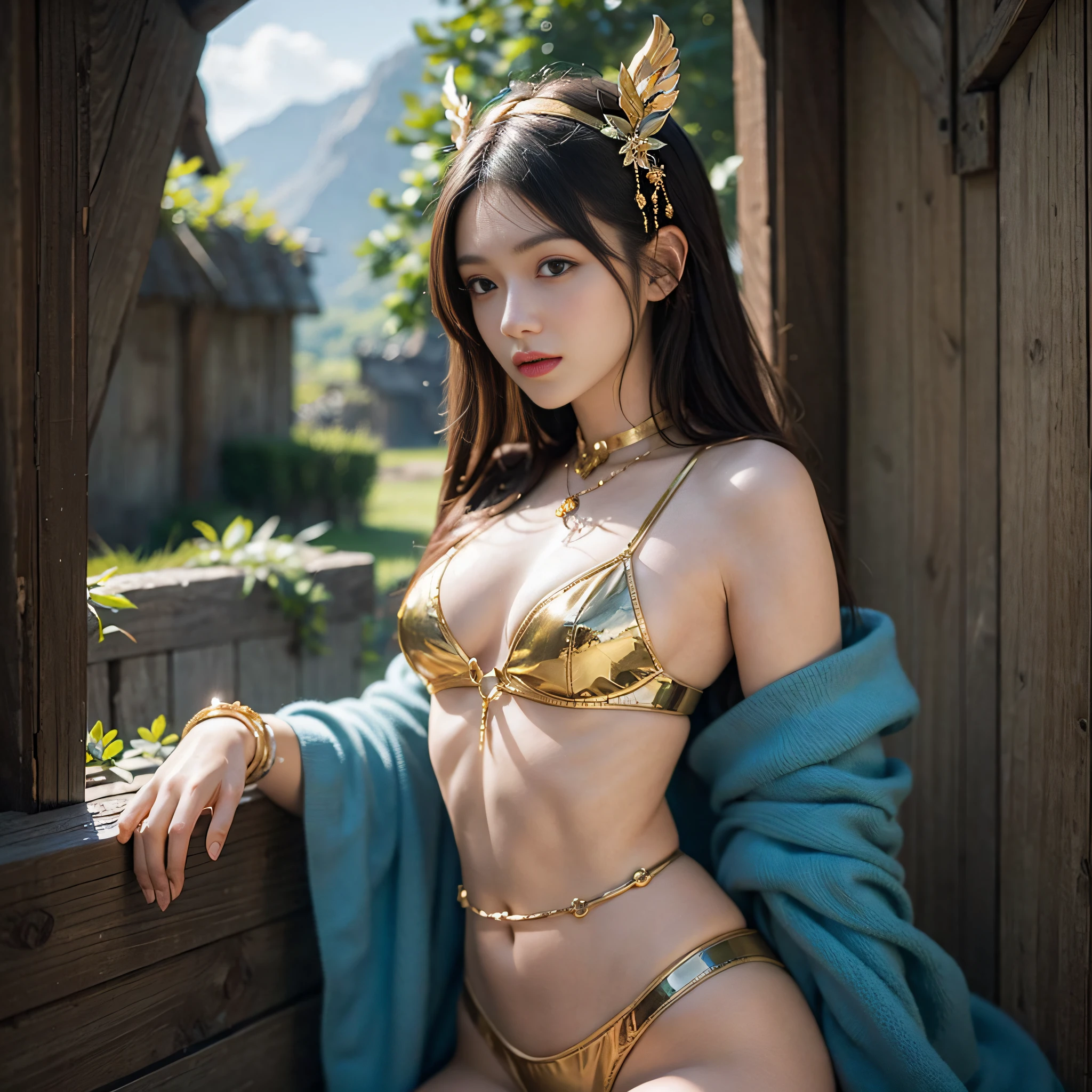 ((​masterpiece)、(top-quality)、(reallistic))、beautiful a girl、Bondage style、Fantastic mythical world landscape