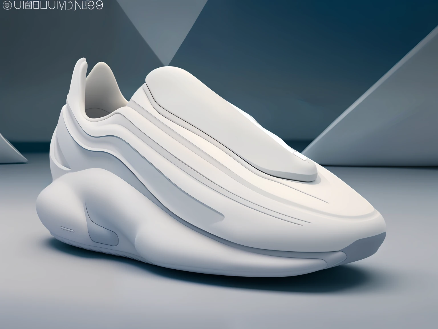 Close-up of a pair of white shoes on a white surface, futuristic sneakers, inflatable future shoes, futuristic balenciaga sneakers, Triple white color scheme, sneaker design, Zaha Hadid Octane High Render, inspired by Zha Shibiao, Completely white render, In the style of Zaha Hadid, Yzy, 3 d render of jerma 9 8 5
