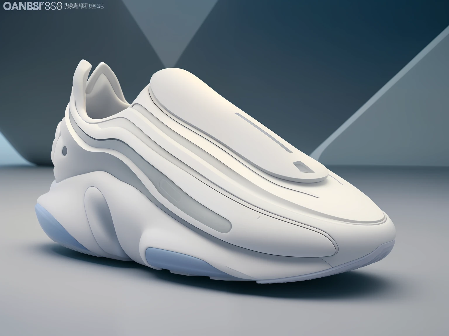 Close-up of a pair of white shoes on a white surface, futuristic sneakers, inflatable future shoes, futuristic balenciaga sneakers, Triple white color scheme, sneaker design, Zaha Hadid Octane High Render, inspired by Zha Shibiao, Completely white render, In the style of Zaha Hadid, Yzy, 3 d render of jerma 9 8 5