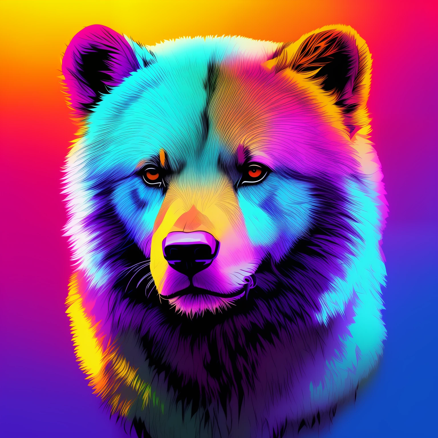 Urso, arte da camiseta, Cyberpunk, vetor, 2d illustration, fundo escuro, colorido, colorido moderno, Centrado, Front view, hiperdetalhado, png