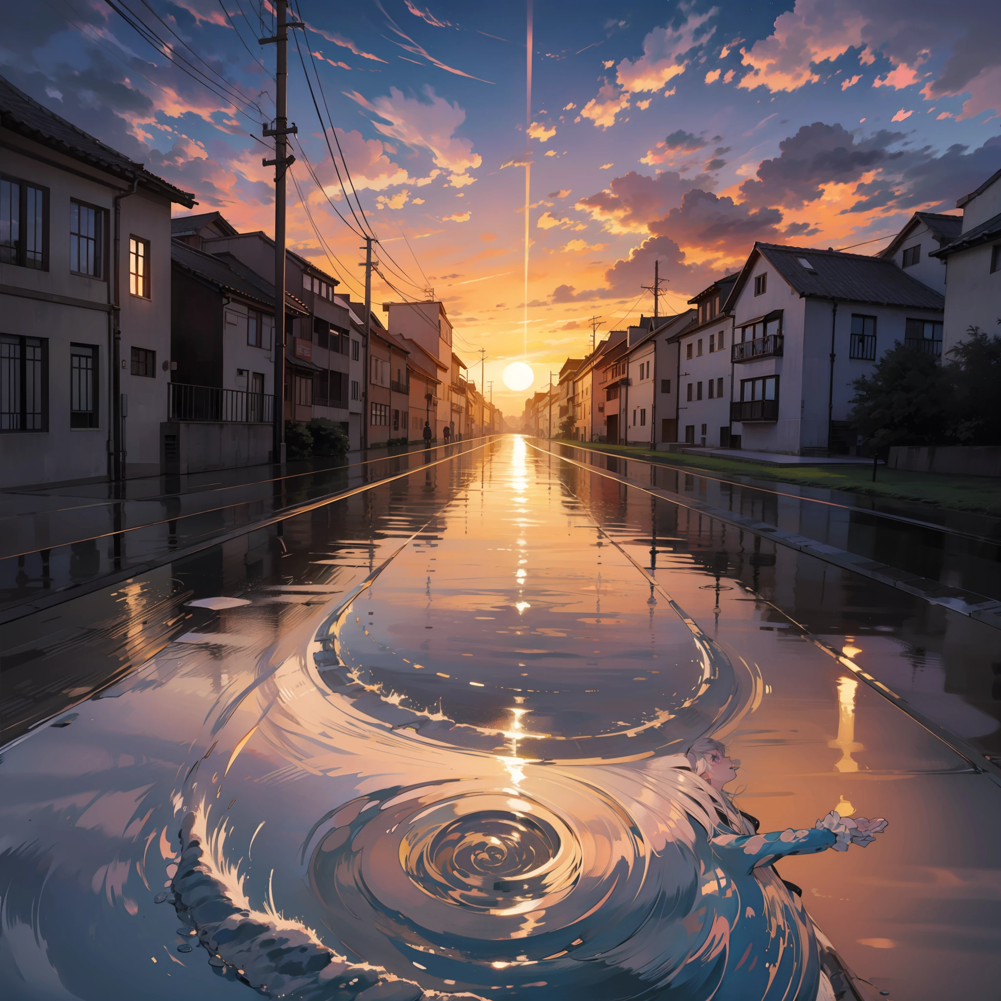 por do sol visto apartir do espelho d'agua de um pequeno riacho que conduz ao oceano
