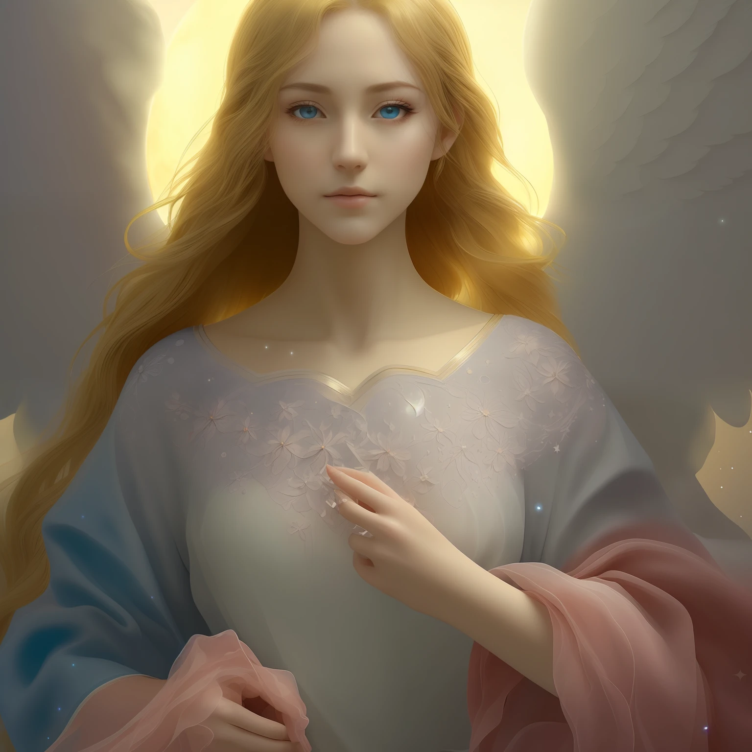 ANGEL GUARDIAN. Masterpiece, (Best quality: 1.2), (Super fine: 1.2), Illustration, (Extremely delicate and beautiful: 1.2), Film angle, Floating, (Beautiful detail eye: 1.1), (Detail Light: 1.1), Film lights, Delicate sky, Blue eyes, (High ponytail: 1.1), Layer, Bright eyes, (Moon: 1. 2), (Moonlight: 1.1), Starry sky, (Light particles: 1.1) drawing, blossom. (masterpiece), (best quality), (photorealistic:1.3), 8k, detailed skin texture, detailed cloth texture, beautiful detailed face, intricate details, ultra detailed (full-length body:1.2)