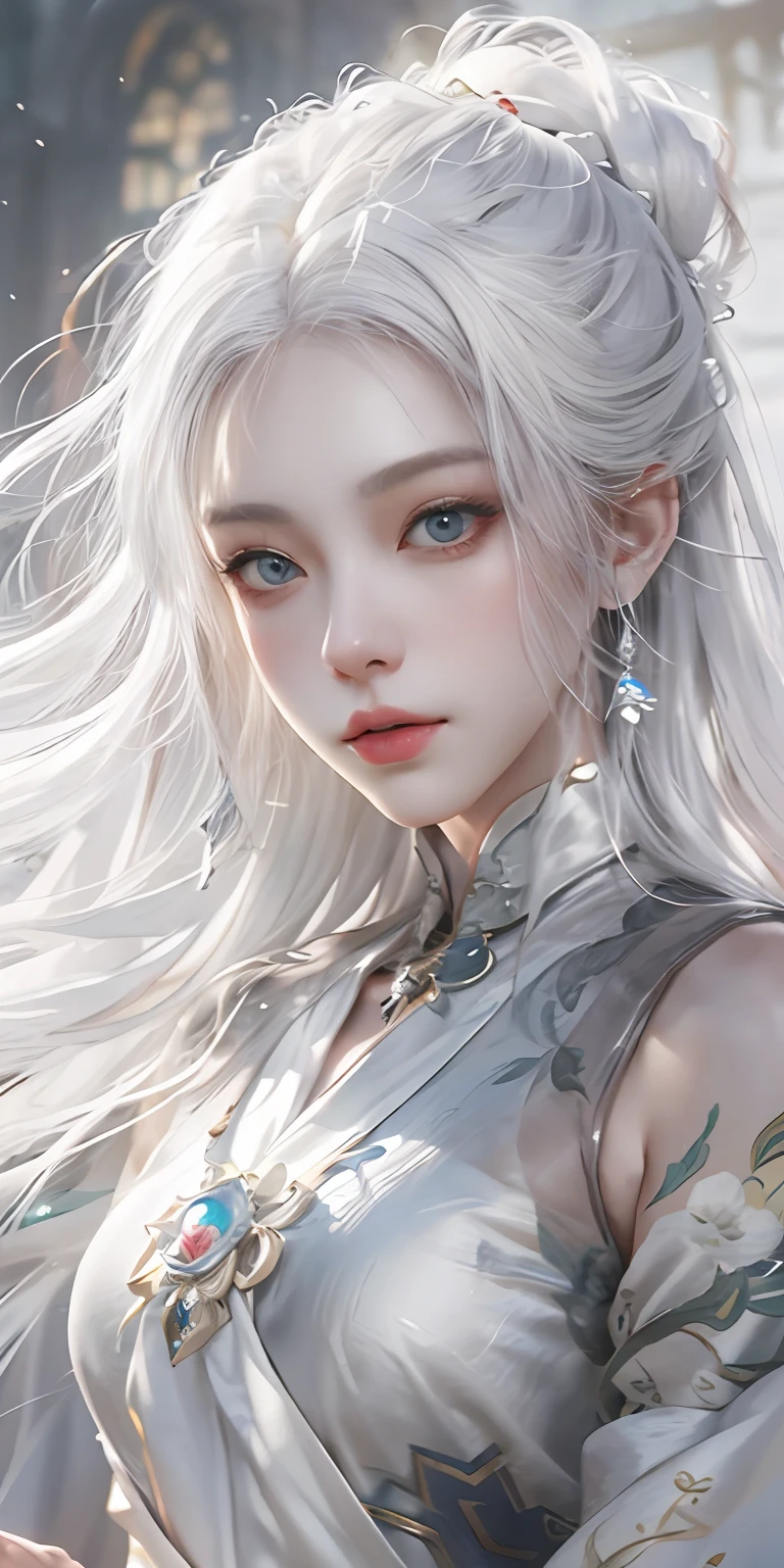Woman with white hair and white mask,beautiful character painting,Guwiz,Guviz style artwork,Gray-haired,By Jan J,Magnificent and beautiful character art,Stunning character art,Fan Qi,Wu Jun Sifan,Gwitz at Pixiv Art Station,Legged,full bodyesbian