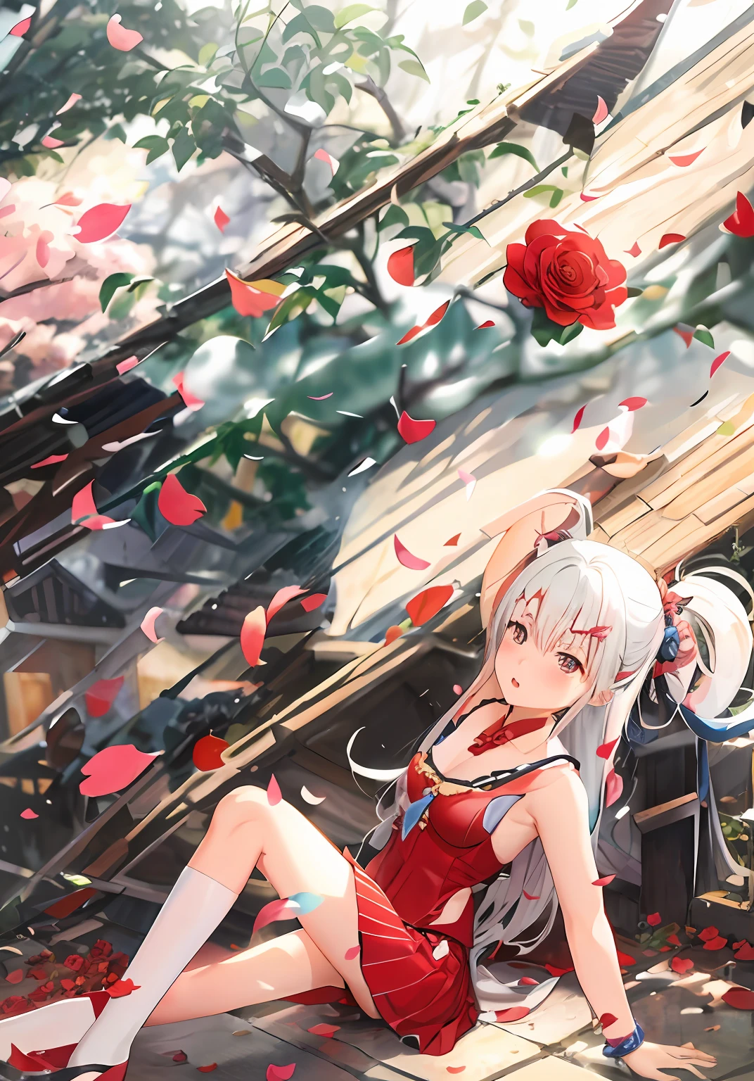 Loira, Anime girl lying on the floor with a rose in her hand, Chovendo!!, Chovendo!, Chovendo!!!, chuva!!!!, ( ( Massa Amane # ) ), Sakimimichan, Feliz!!!, chan sakimi, Massa Amane *, sob chuva, Kemono, Depois da chuva e sem meninas, garota adolescente, day after raining