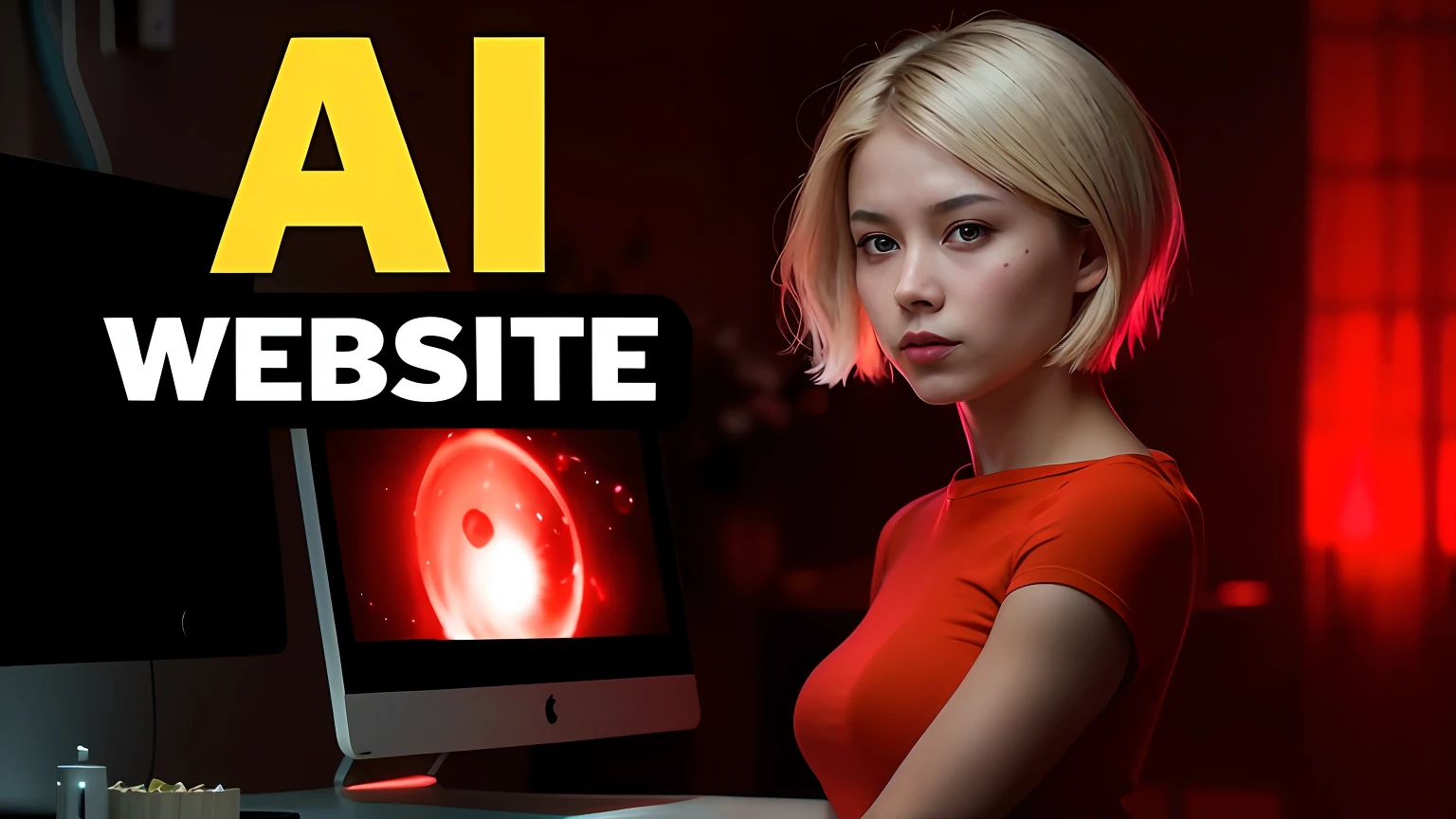 a close up of a woman in a red shirt sitting in front of a computer, with ai theme, the ai, evil artificial intelligence, ai startup, portrait of an ai, artificial intelligence, best ai image, artificial intelligence!!, ai art, website banner, digital artist, .ai, inspired by Ai Xuan, ai researcher, ai assisted digital painting