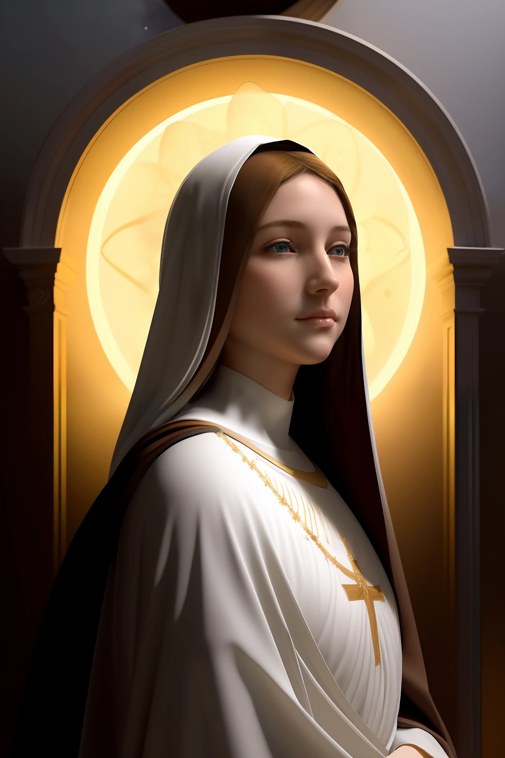 (((HOLY VIRGIN MARY))) Masterpiece, (Best quality: 1.2), (Super fine: 1.2), Illustration, (Extremely delicate and beautiful: 1.2), Film angle, Floating, (Beautiful detail eye: 1.1), (Detail Light: 1.1), Film lights, Delicate sky, Blue eyes, (High ponytail: 1.1), Layer, Bright eyes, (Moon: 1. 2), (Moonlight: 1.1), Starry sky, (Light particles: 1.1) drawing, blossom. (masterpiece), (best quality), (photorealistic:1.3), 8k, detailed skin texture, detailed cloth texture, beautiful detailed face, intricate details, ultra detailed (full-length body:1.2)