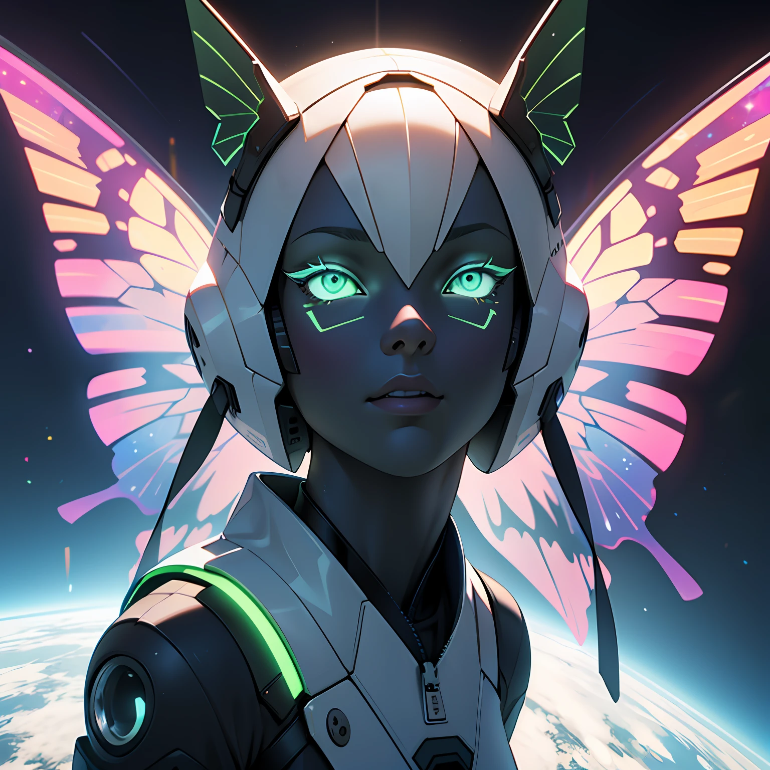 Three-dimensional transparency, abstraction, butterfly, large wings, chip, electronics, battery, industrialization, Fantasy, Transparent green, The color of dreams, Space-time, illusion, Cool and avant-garde, 3d, c4d, blender, OC Renderer, drip, High Details, 8K, Студийное освещение —V 5 —S 750