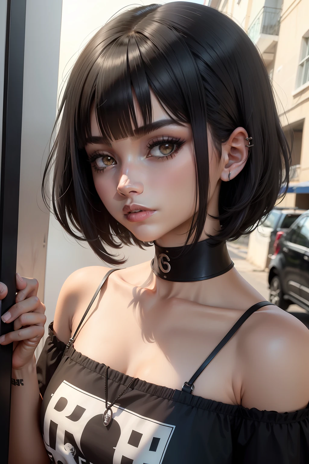 rench bob, cabelo preto, franja blunt, olho preto, cabelo castanho escuro, franja curta, cabelo curto, baby bangs,wof cut hair