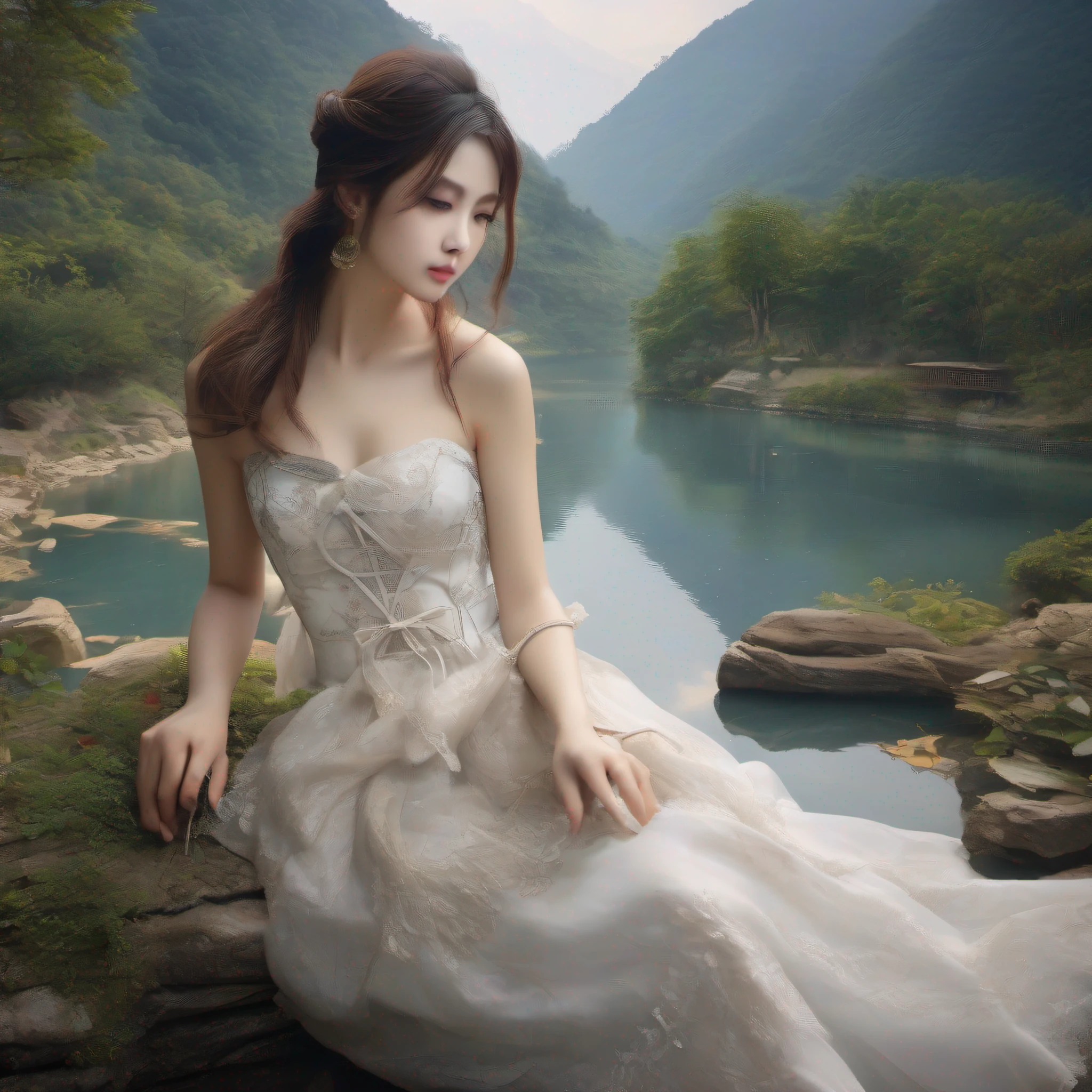 ((masterpiece)、(top-quality)、(reallistic))、beautiful a girl、Bondage style、Fantastic mythical world landscape