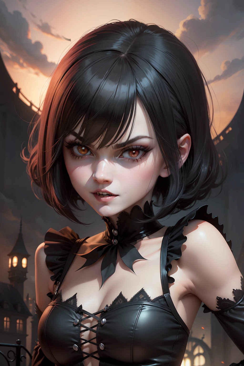 mavis dracula, estilo mavis dracula, hotel transylvania, cabelo curto, olhos pretos, franja blunt, Gothic strip, mavis