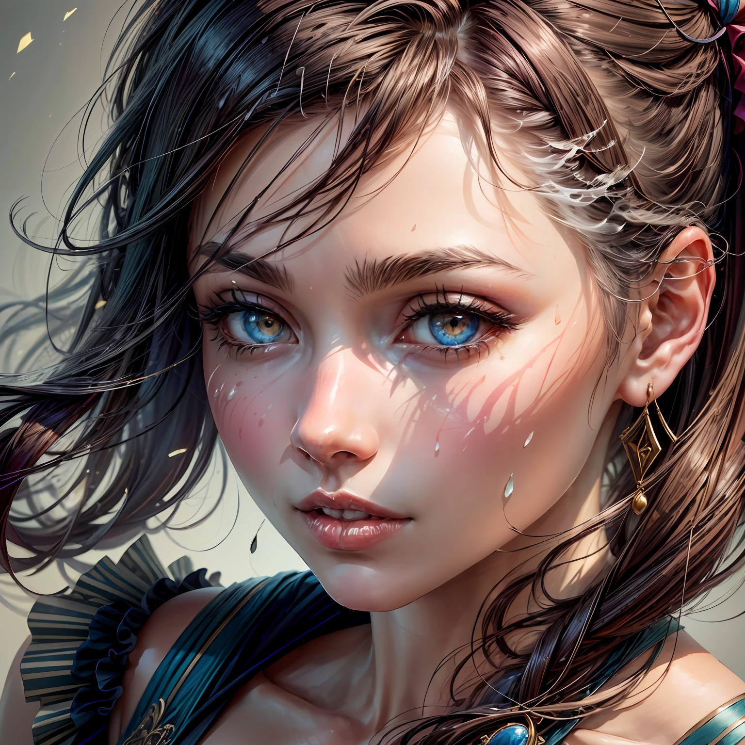 (melhor qualidade: 1.2), (obra-prima: 1.2), (detalhado: 1.2), octane render, Filigree dancer, anatomia perfeita, Centrado, dynamics, High detail, pintura em aquarela, Art Station, arte conceitual, liso, foco nítido, illustration, arte de Carne Griffiths e Vadim Kashin, Marmoreio! Splashed oil!!! Stained oil!!!", a complex illustration of hyper-detailed liquid gouache by Android Jones: Ismail Inceoglu e Jean Baptiste Mongou: Tiago Jean: Erin Hanson: Dan Mumford: close-up foto realista, cinematic quality, 12k resolution, detalhes intrincados, impeccable clarity,