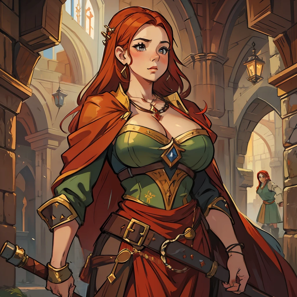 A beautiful woman with beautiful red breasts she is a dwarf to RPG character in an expressive medieval art and beautiful an RPG art a medieval art
