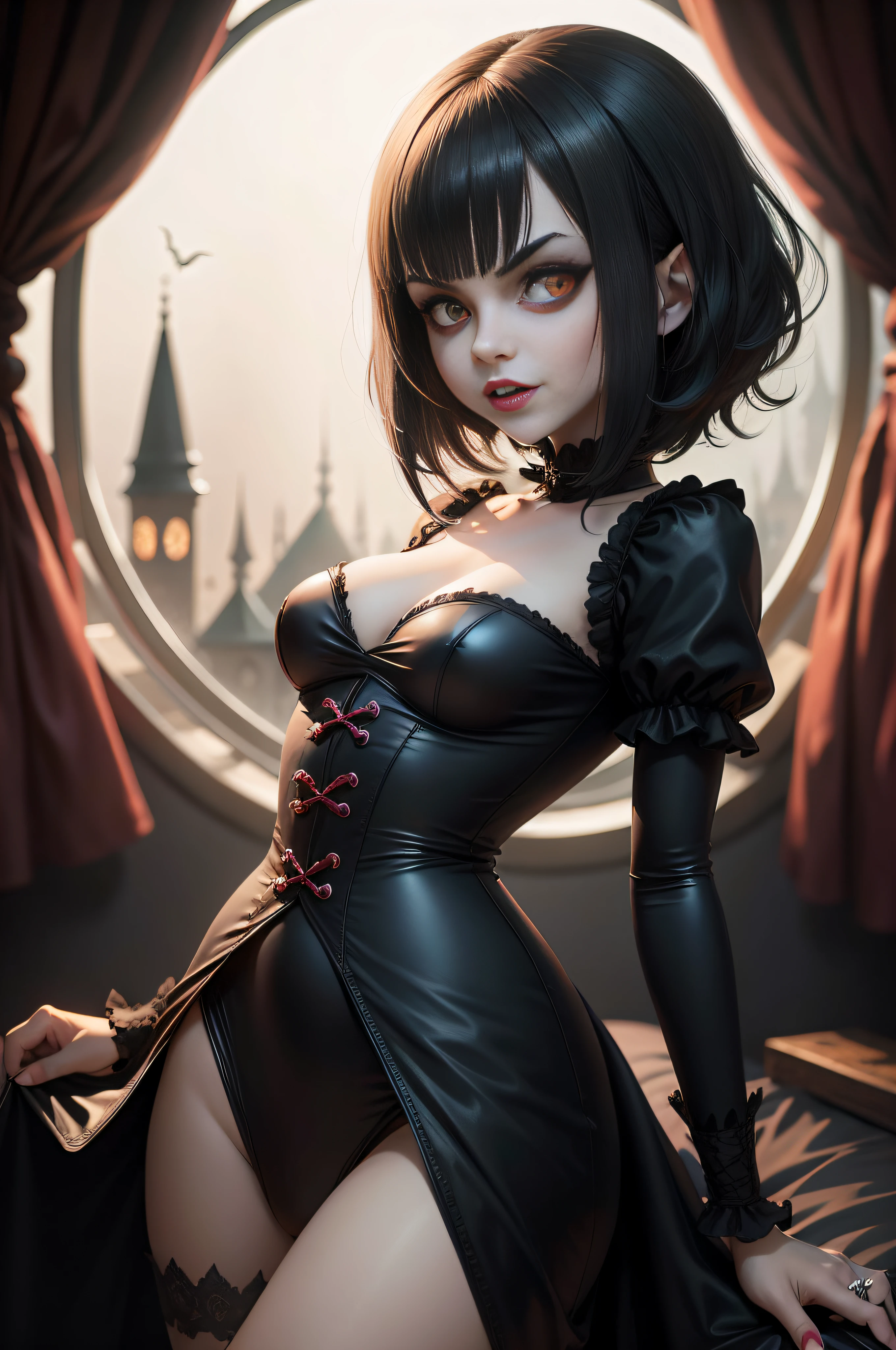 mavis dracula, Mavis Dracula style, Hotel transylvania, cabelo curto, olhos pretos, Faixa Blunt, Gothic range, Mavis